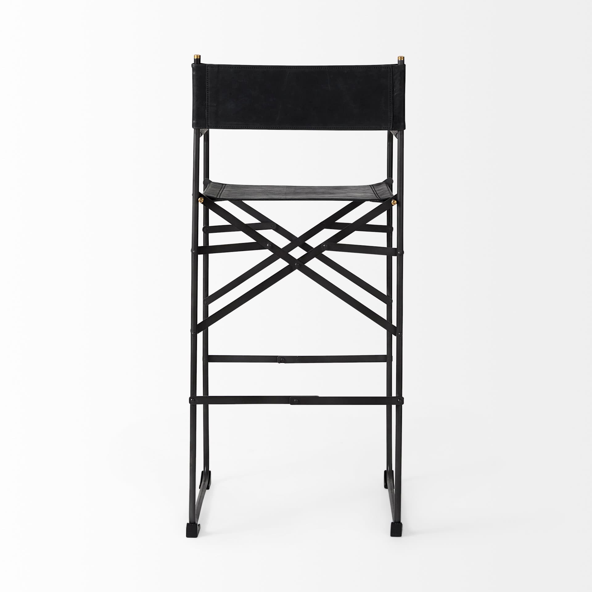 Direttore Backless 44.1in Seat Bar Stool | Black Leather w/ Black Iron — product photograph