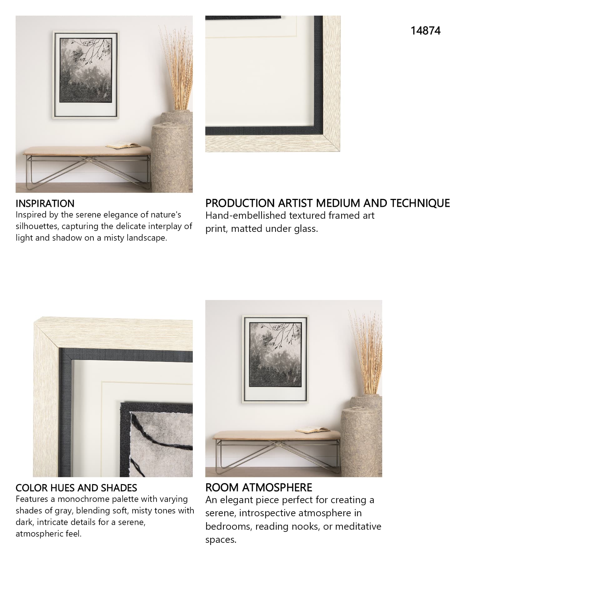 Leafy Shade II by Mercana Studio a Hand Embellished Textured Framed Art Print Matted under Glass — in a styled room
