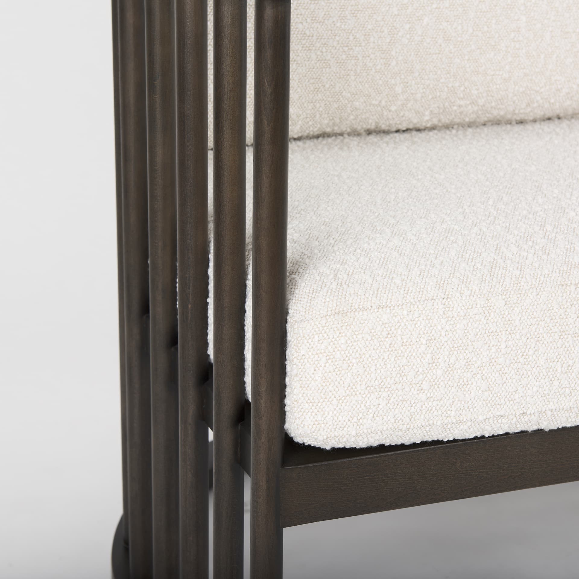 Kopari 30.1L x 30.5W x 37.2H White Boucle Fabric W/Dark Brown Wood Accent Chair — product photograph