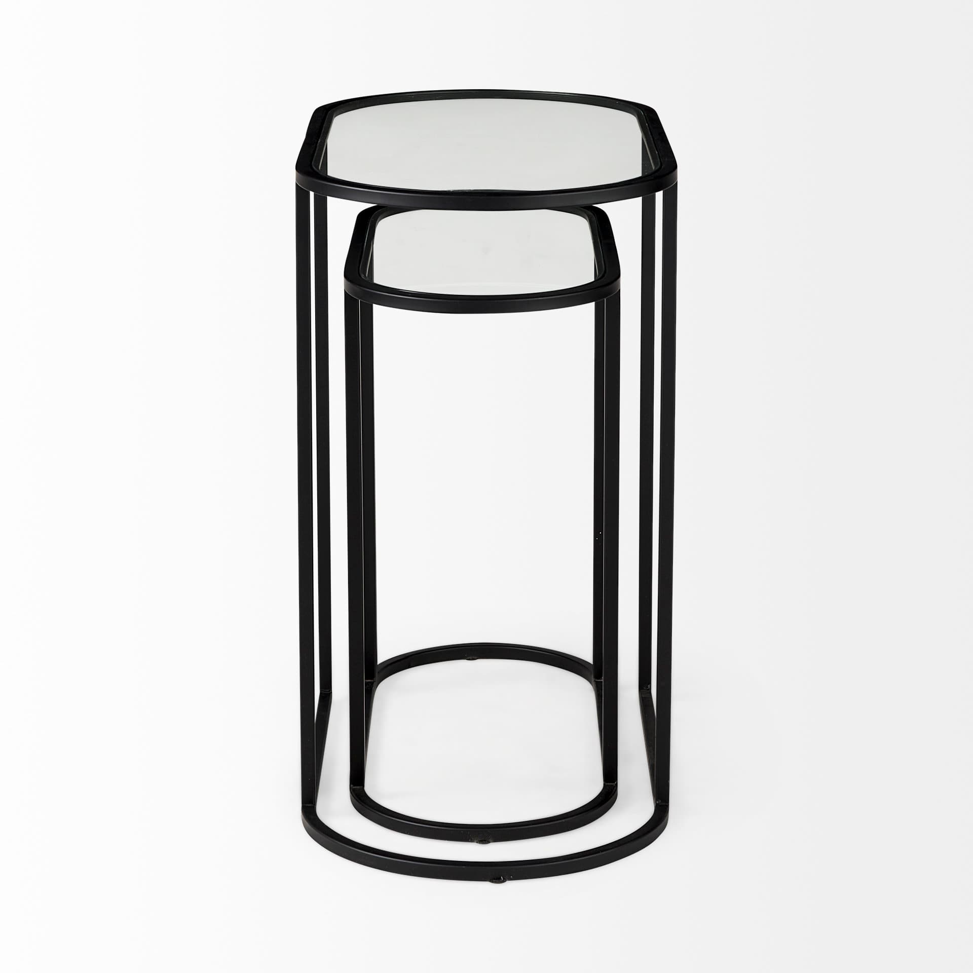 Celine 24.2 L x 12.6 W x 22.4 H Set of Two Black/Silver Metal and Glass Nesting Accent Tables — product photograph