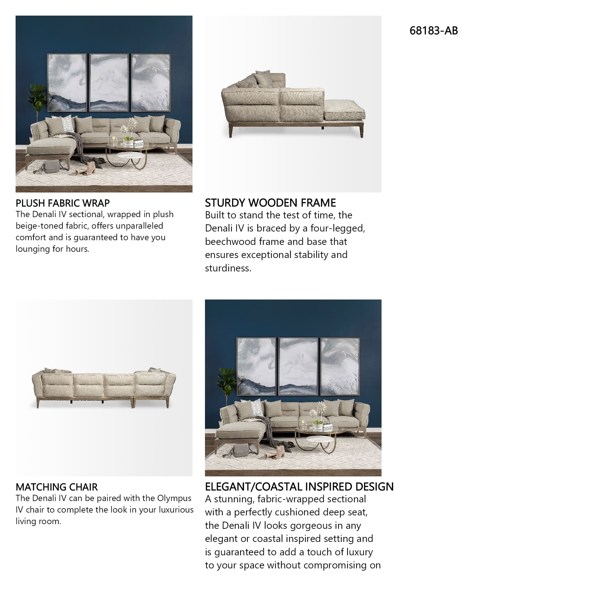 Denali IV 121" Beige Upholstered Wooden Frame Left Four Seater Sectional — in a styled room