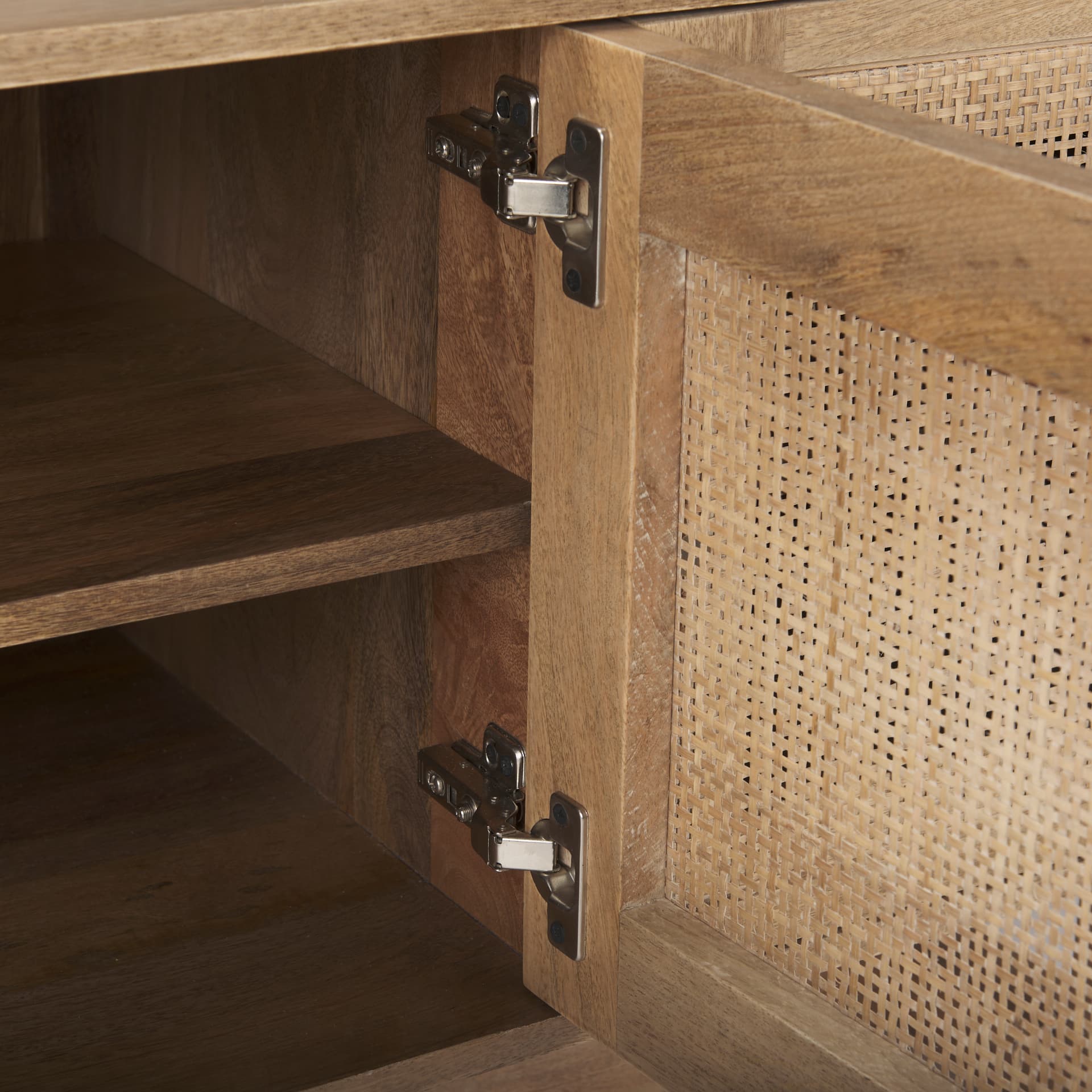 Grier 65" Light Brown Wood w/ Cane Media Console — product photograph