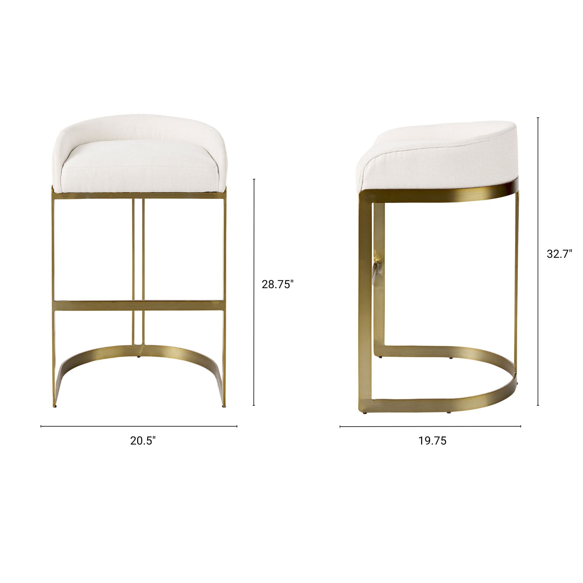 Hollyfield Low Back 28.75in Seat Bar Stool | Cream Fabric w/ Metal — product photograph