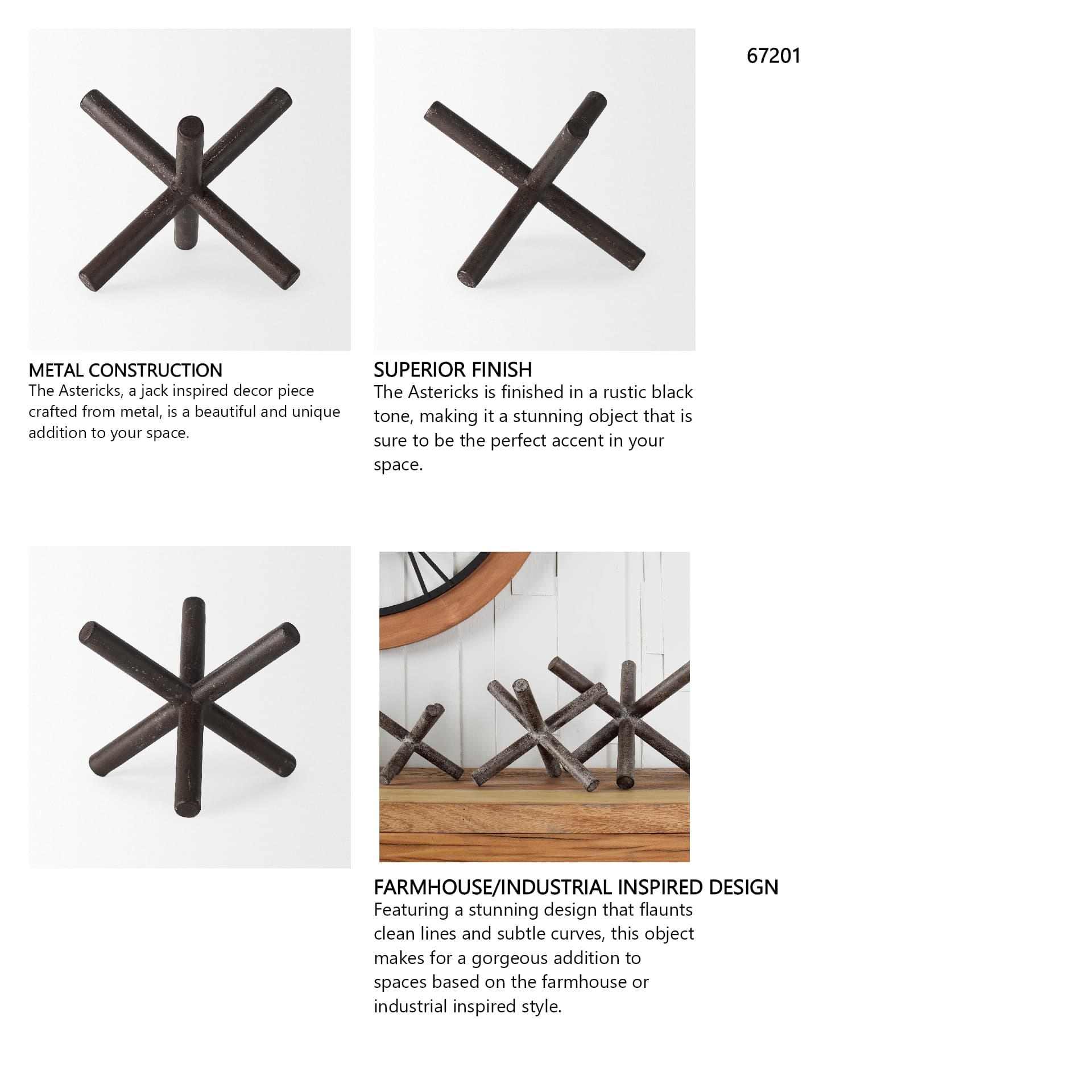 Astericks II (Medium) 8L x 7W Brown Metal Decor Object — in a styled room