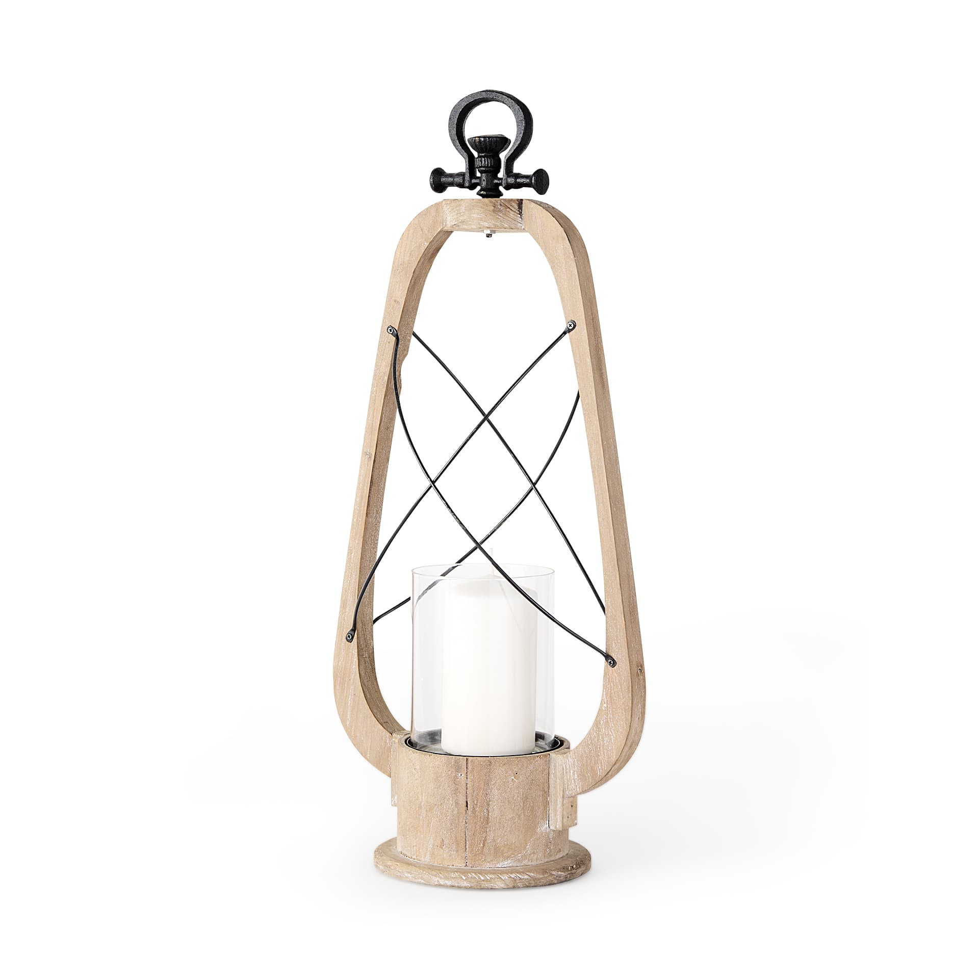 Zain II Large Brown Wooden Vintage Inspired Candle Holder Lantern — product photograph