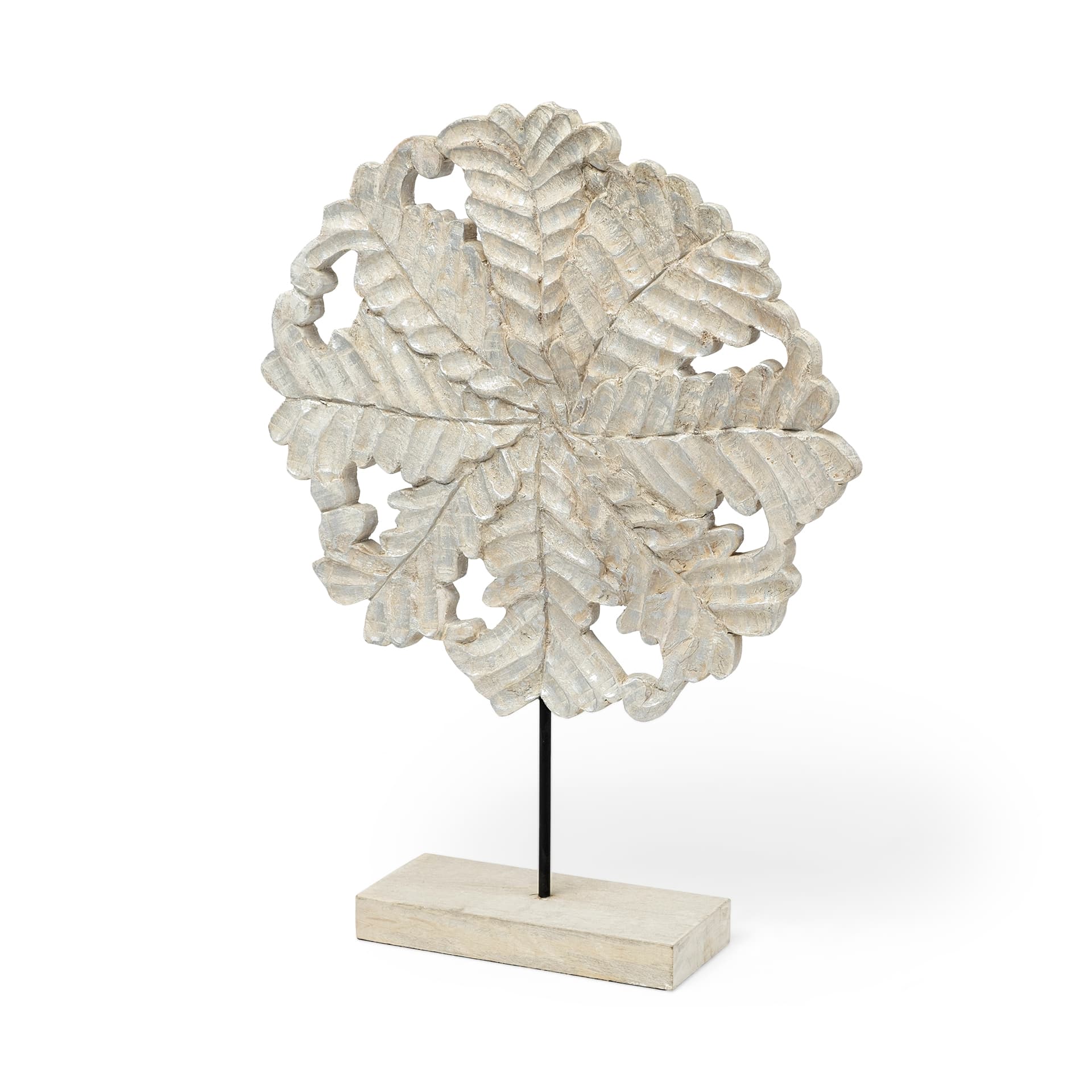 Kamara II (Large) 16L x 4W White Washed Wood W/Antiqued Silver Botanical Decorative Object — product photograph