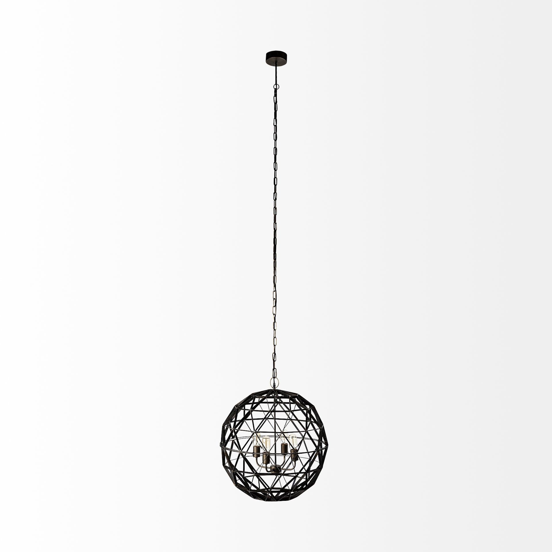 Dyson II (22.5"D) Black Metal Triangular Orb Four Bulb Chandelier — product photograph