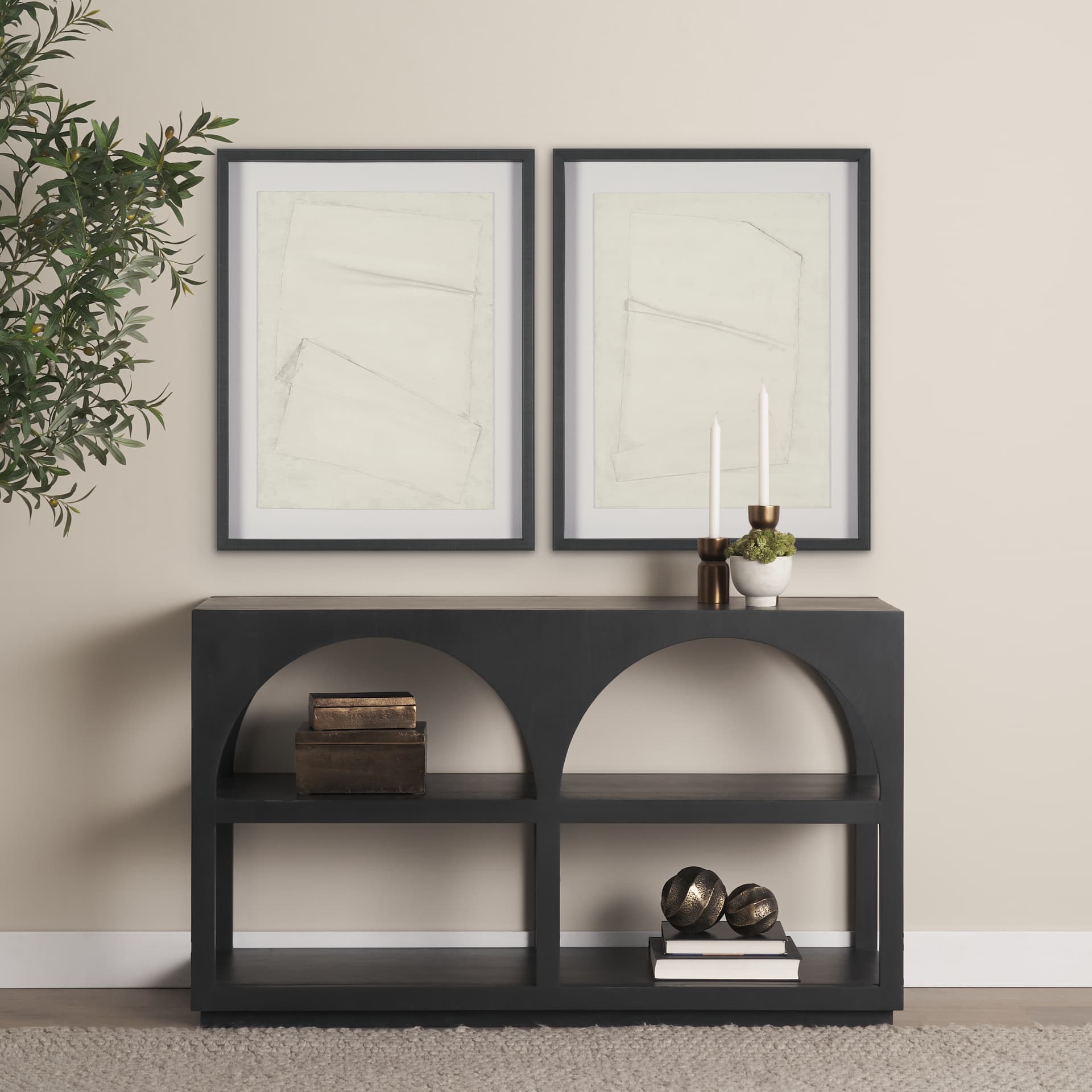Linen Folds II by Mercana Studio Handmade Original Framed Artwork Matted under Glass — in a styled room