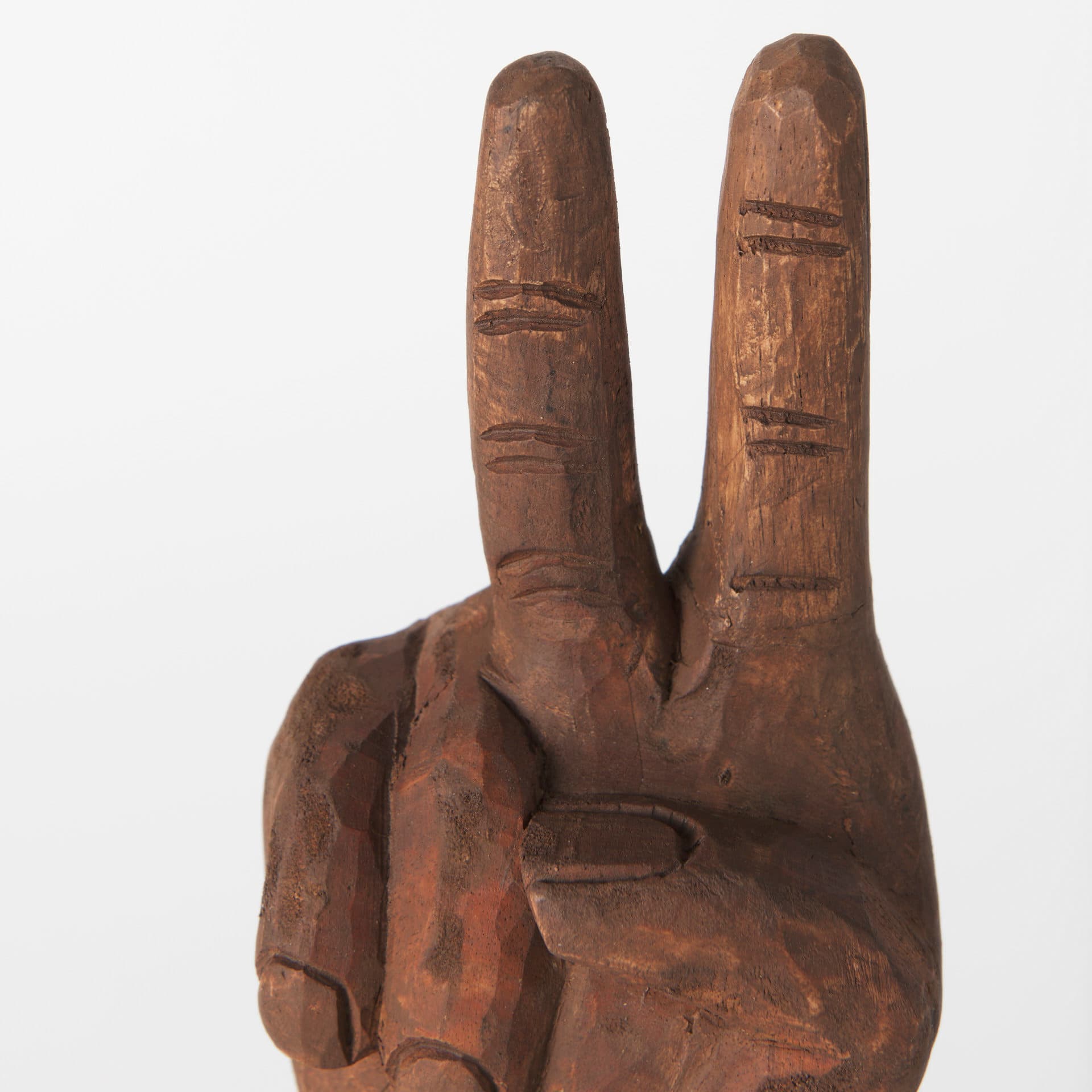 Pacem 4L x 4W Natural Wooden Carved Peace Sign Hand — product photograph