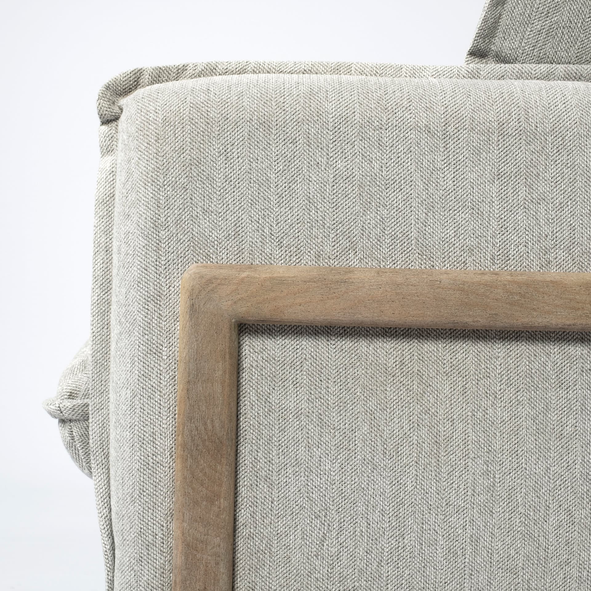 Roy II Frost Gray Upholstered and Brown Wood Frame Arm Chair — product photograph