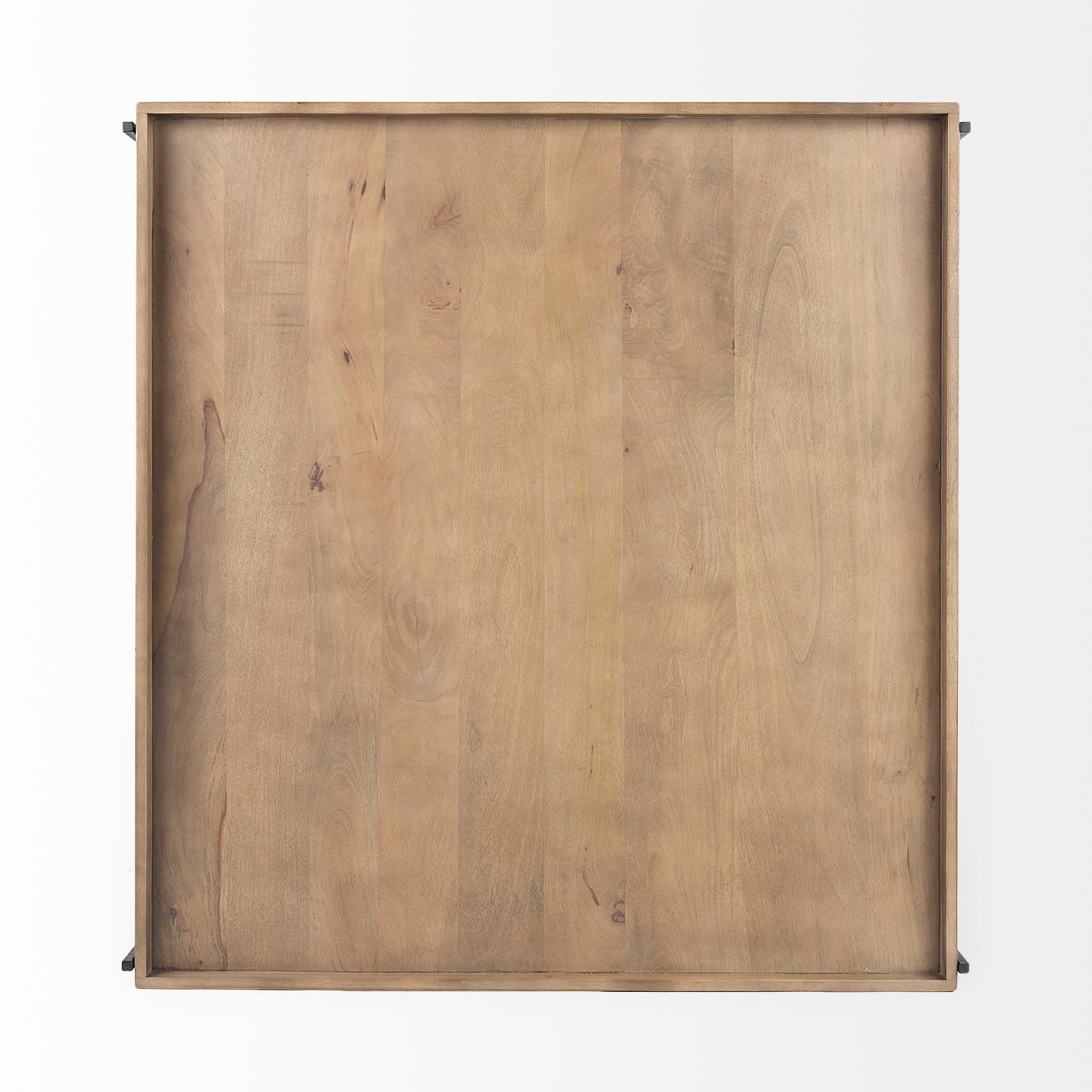 Trey 48x46 Rectangular Brown Solid Wood Top Table Black Metal Frame Two-Tier Coffee Table — product photograph