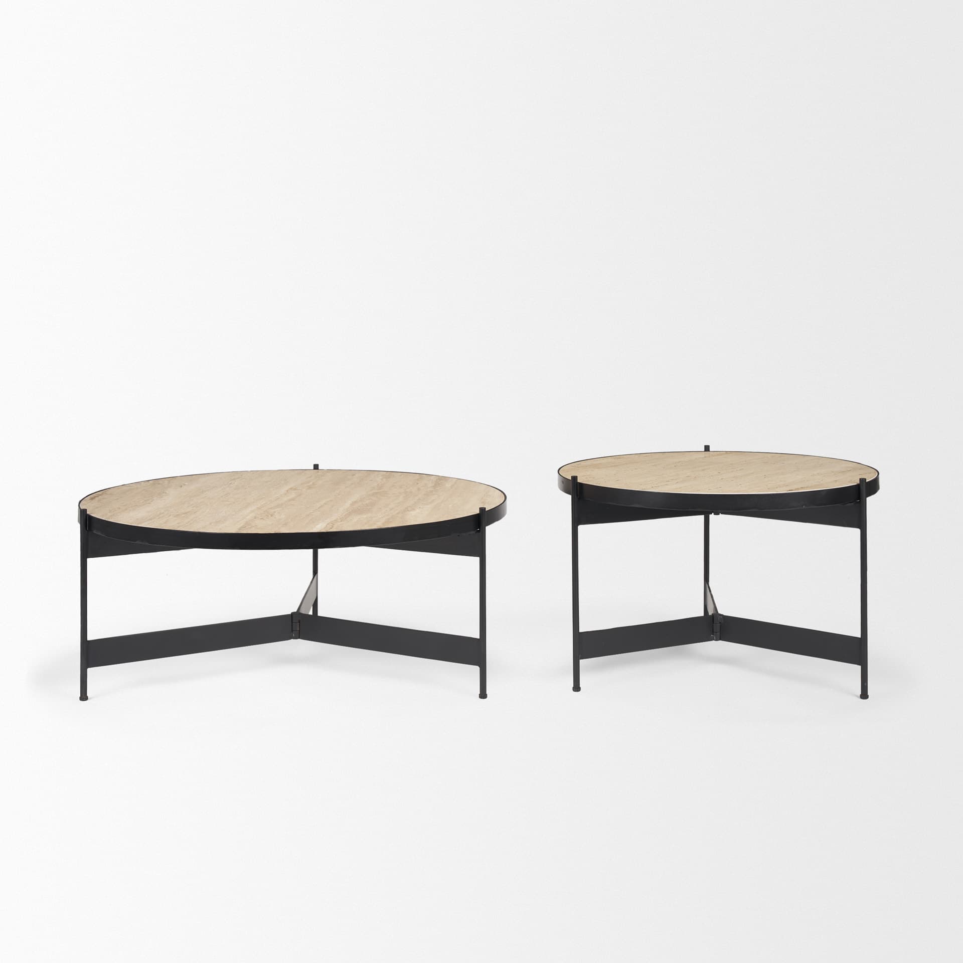 Wade Travertine Marble w/ Matte Black Metal Coffee Tables — product photograph