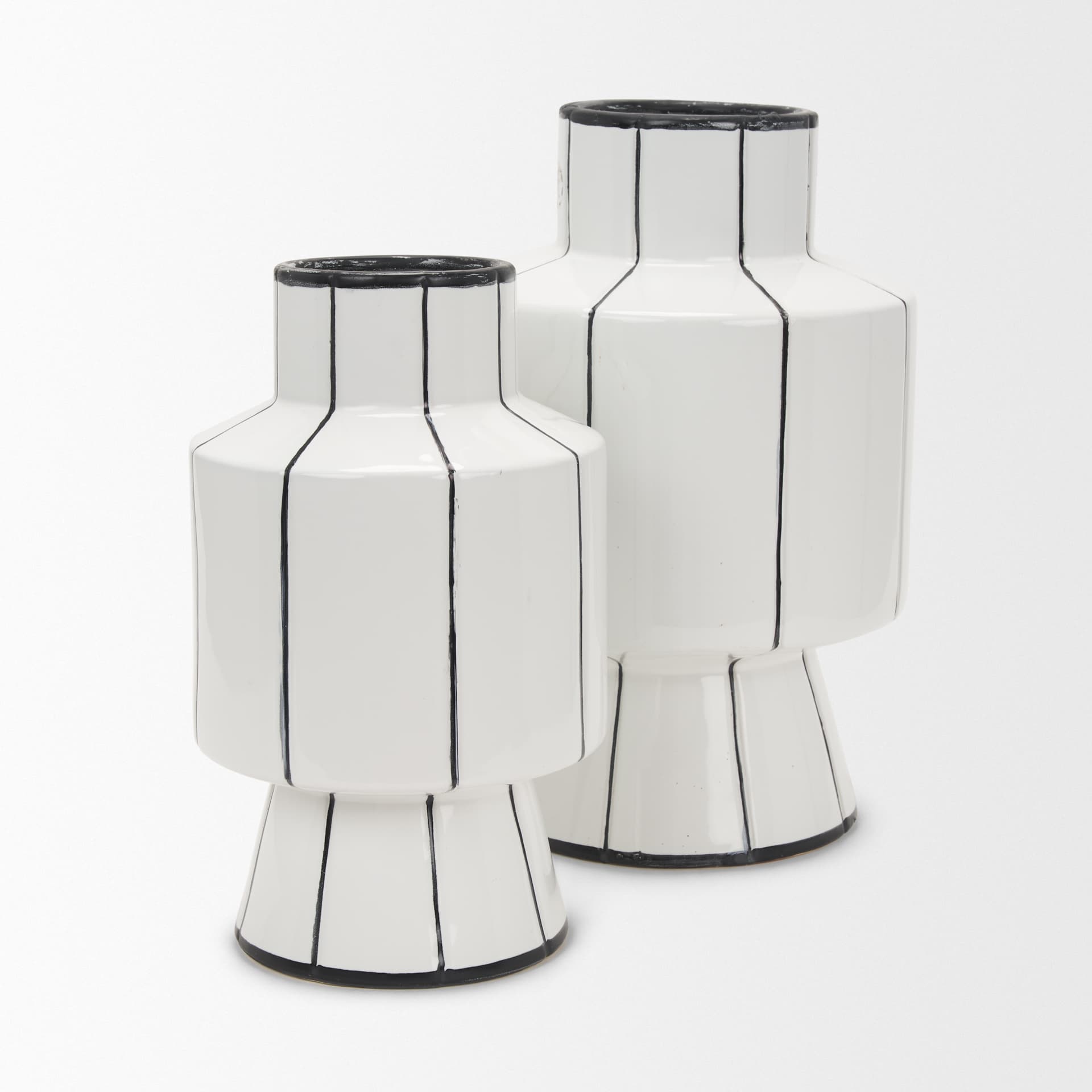 Dinah Small White w/ Black Stripes Ceramic Vase — product photograph