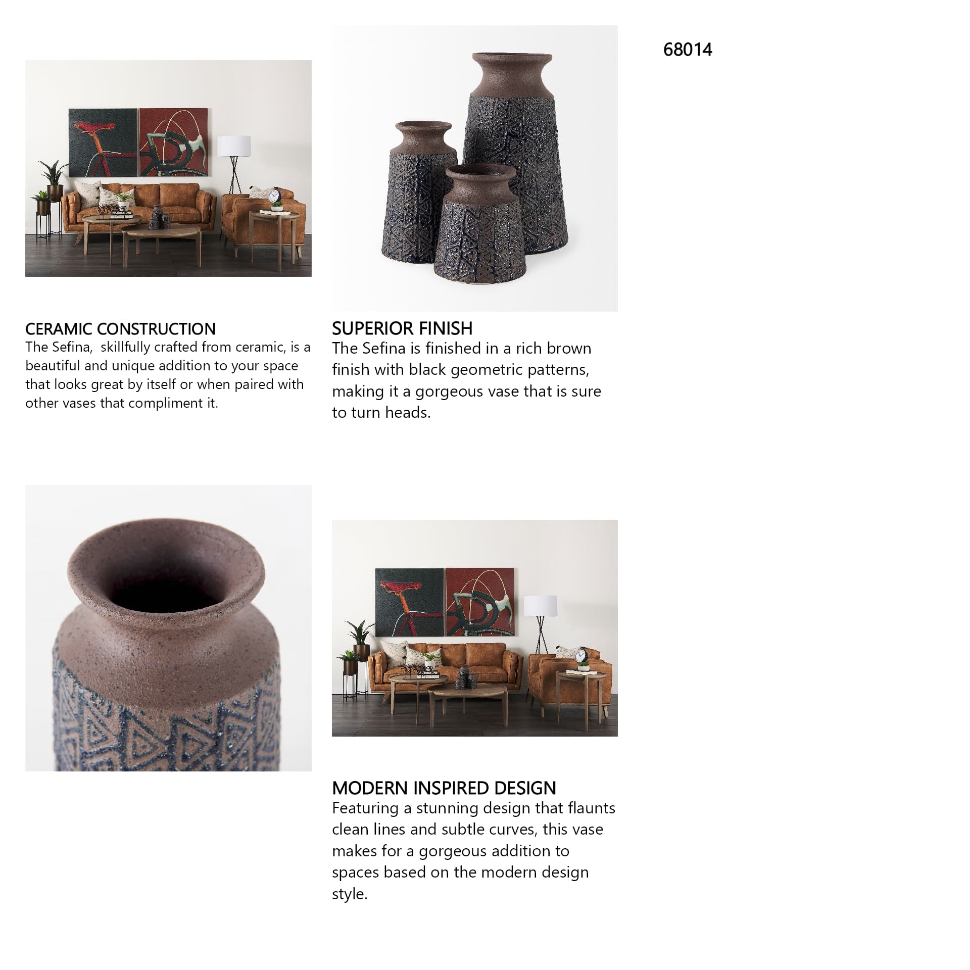 Sefina II Medium Brown/Black Patterned Ceramic Vase — in a styled room