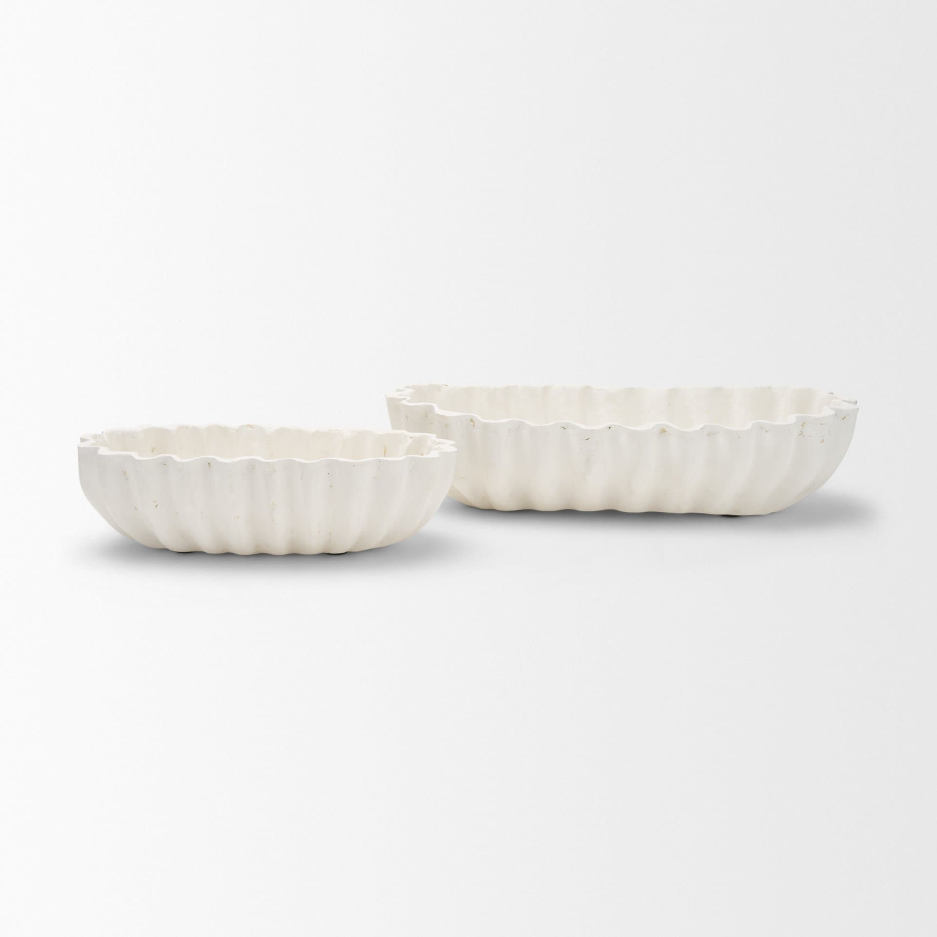 Camelia Fluted White Paper Mache Long Centerpiece Bowl — product photograph