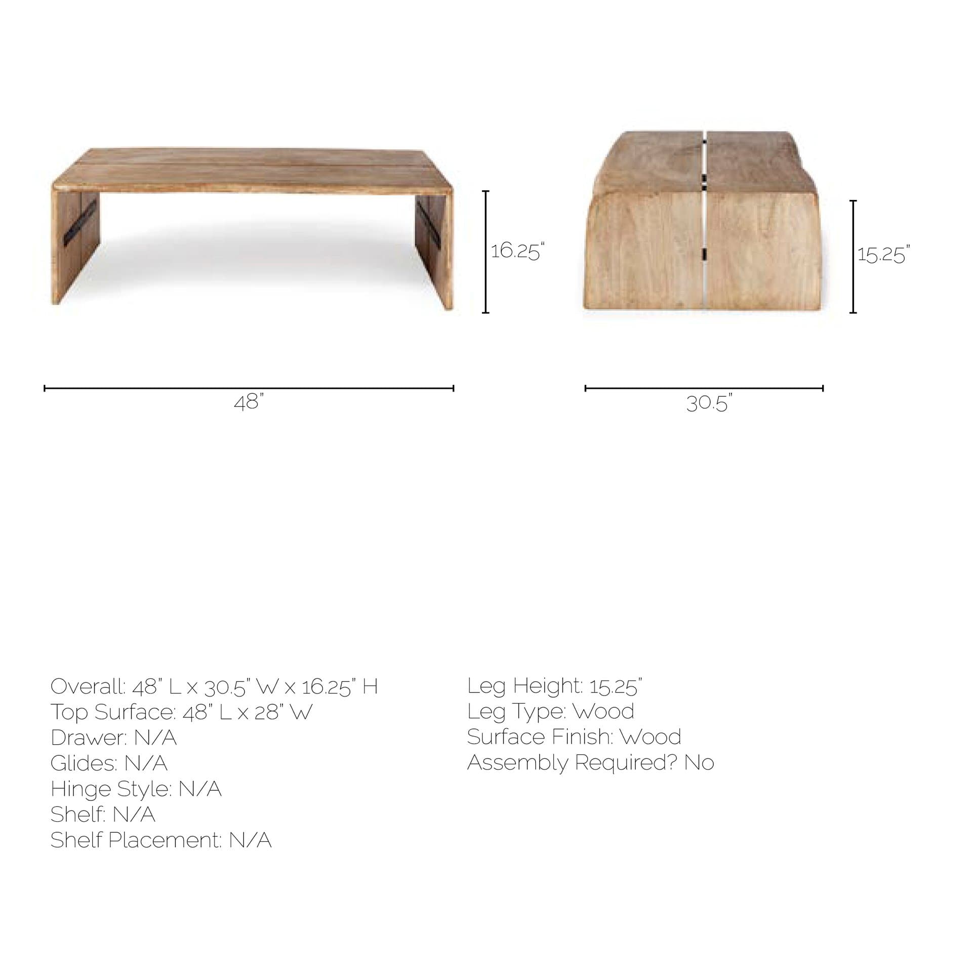 San Andreas 48x30.5 Rectangular Brown Solid Wood Top and Base Coffee Table — product photograph
