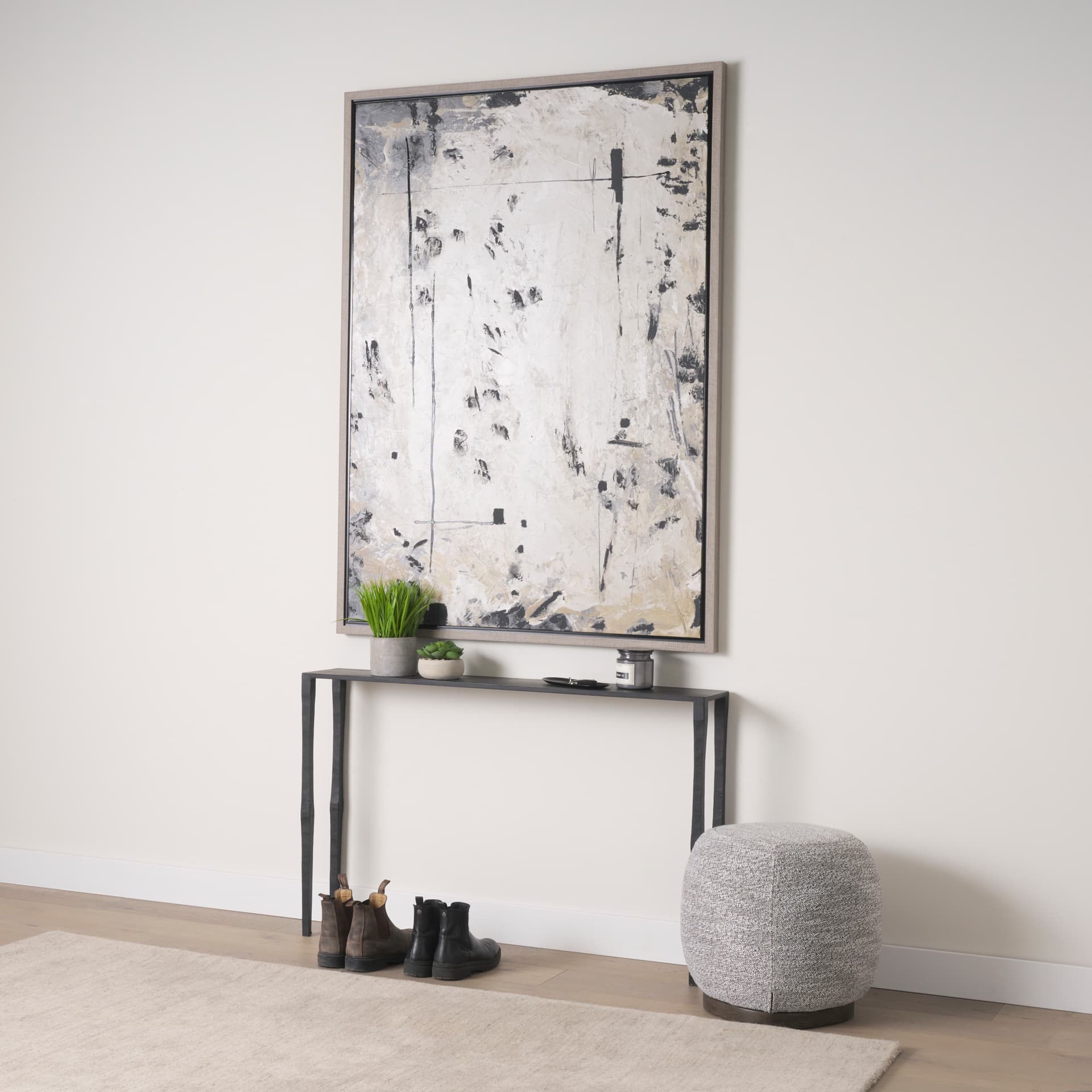 Timothy 48.0 X 8.0 X 30.0 Ebony Black Iron Console Table — in a styled room