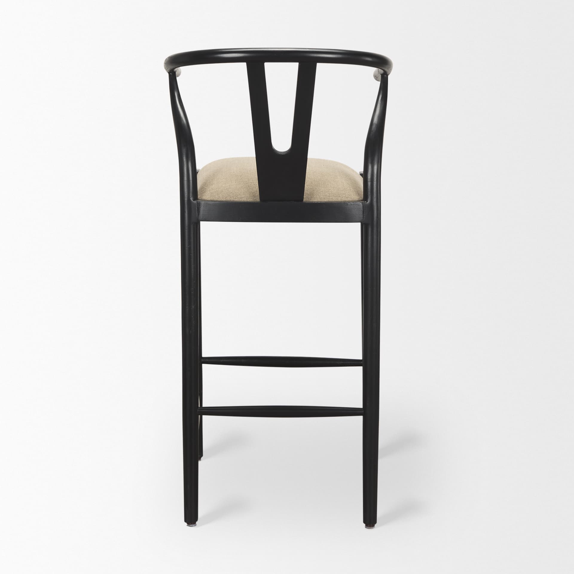 Trixie Backless 43.3in Seat Bar Stool | Beige Fabric w/ Black Wood — product photograph