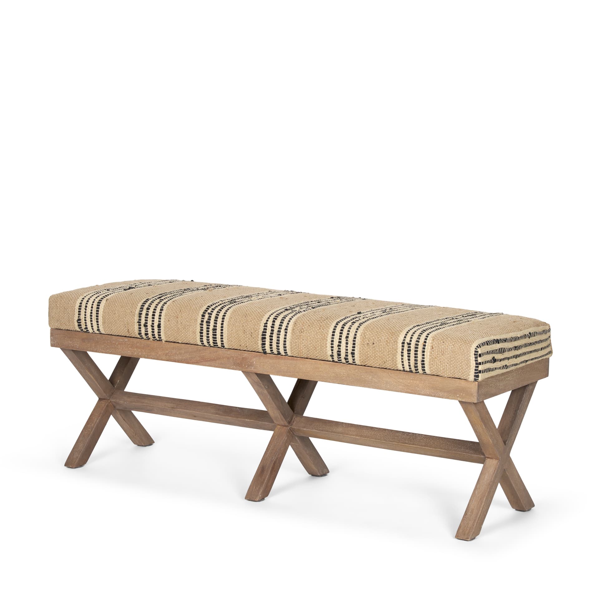 Solis 50L x 16W Brown Base Upholstered Beige/Black Stripe Seat Accent Bench — product photograph