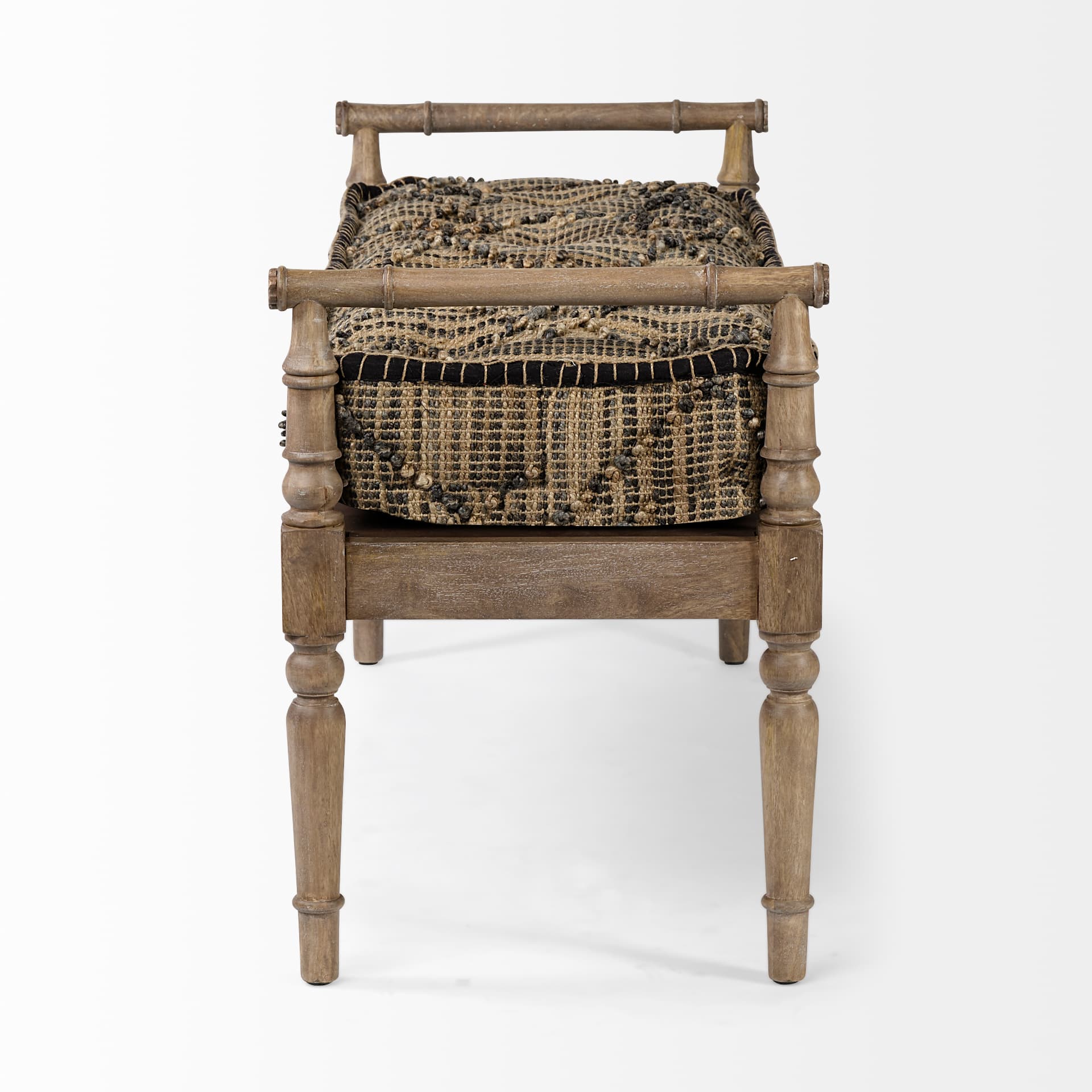Fullerton II 57L x 21W Jute Patterned Top W/Brown Wood Base Accent Bench — product photograph