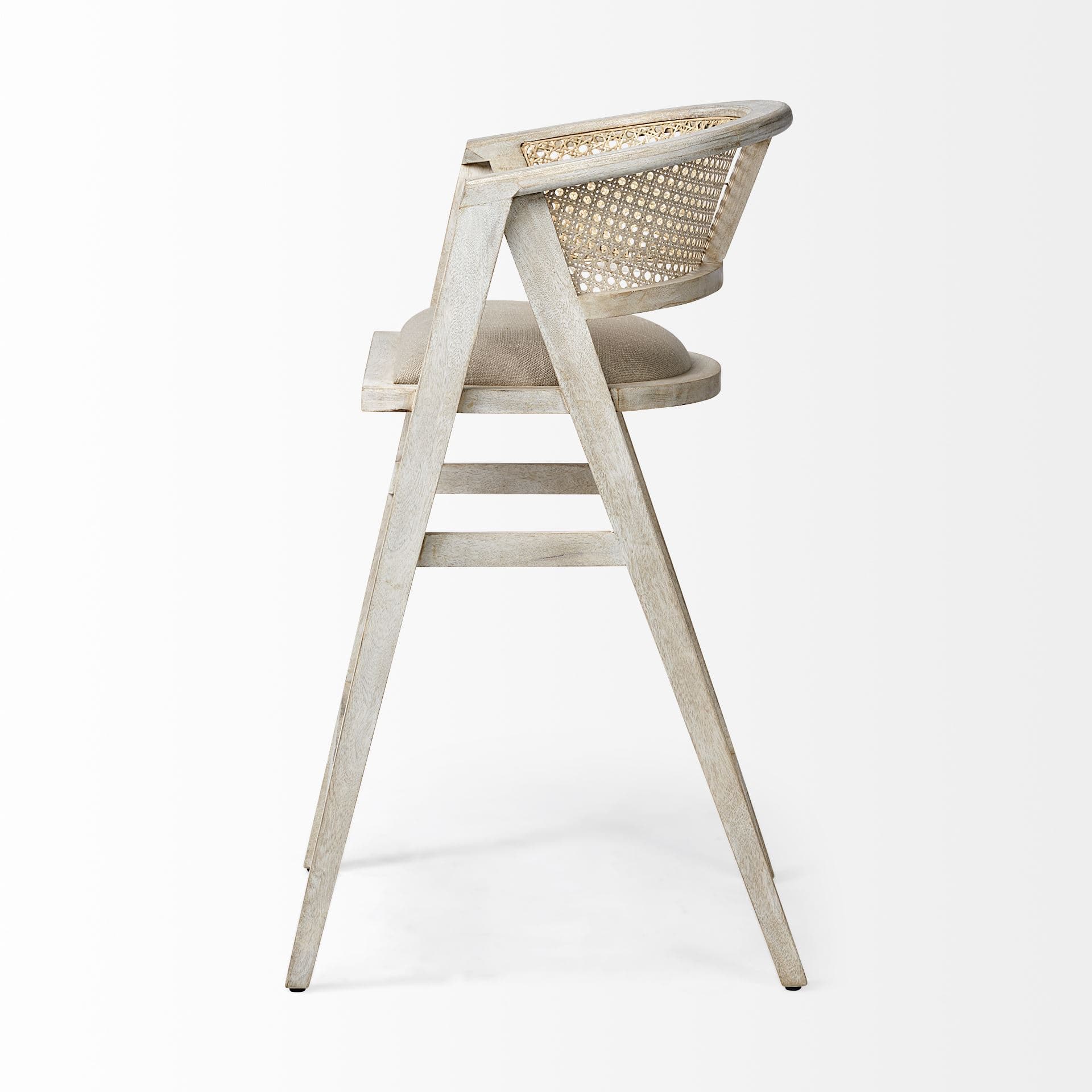 Tabitha Low Back 30.75in Seat Bar Stool | Beige Fabric w/ Blonde Wood — product photograph