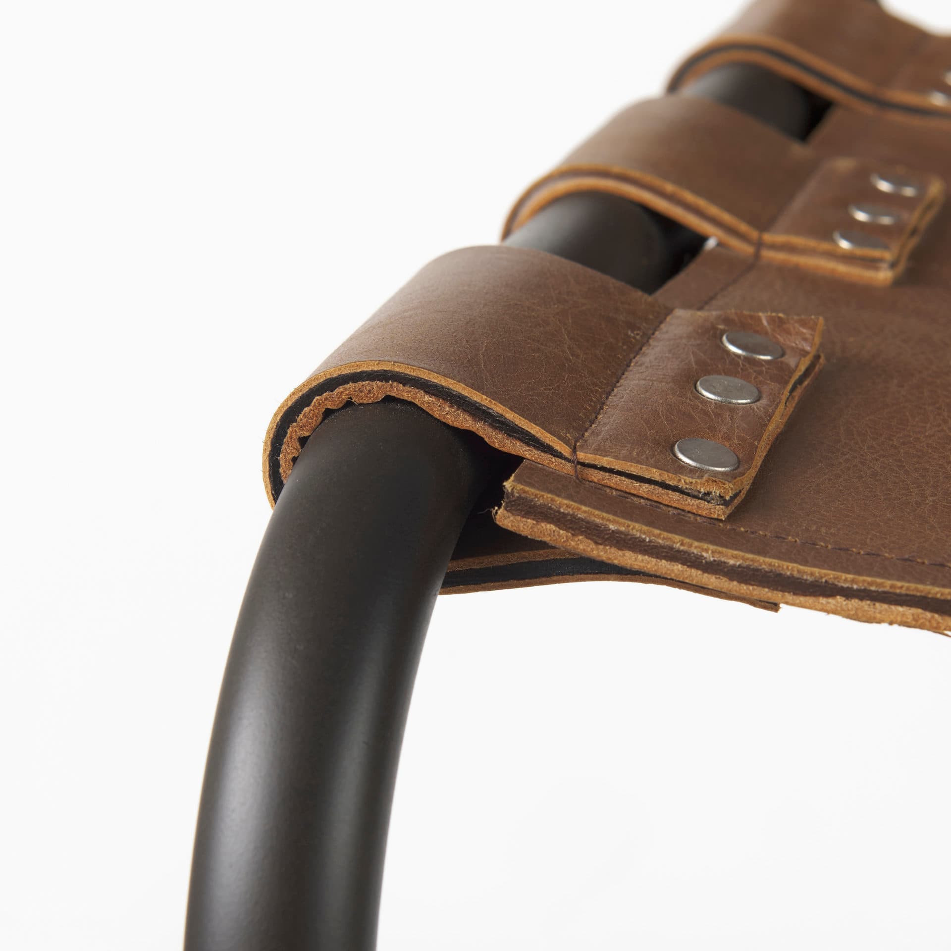Berbick Low Back 26in Seat Counter Stool | Brown Leather w/ Gray Metal — product photograph