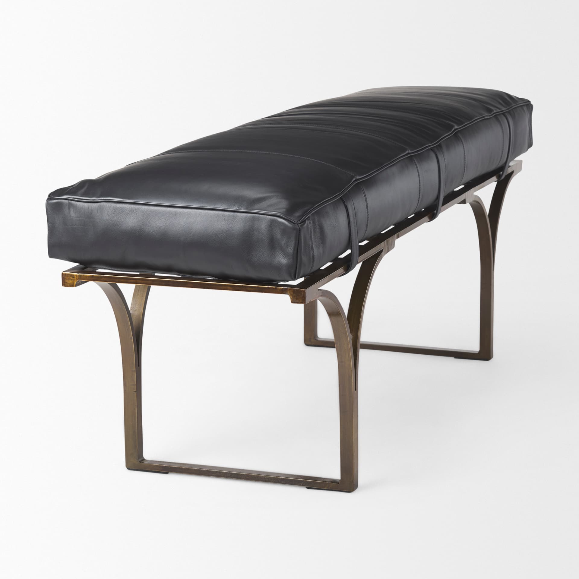 Jessie 55L x 16W Black Leather Seat W/Gold Metal Base Accent Bench — product photograph