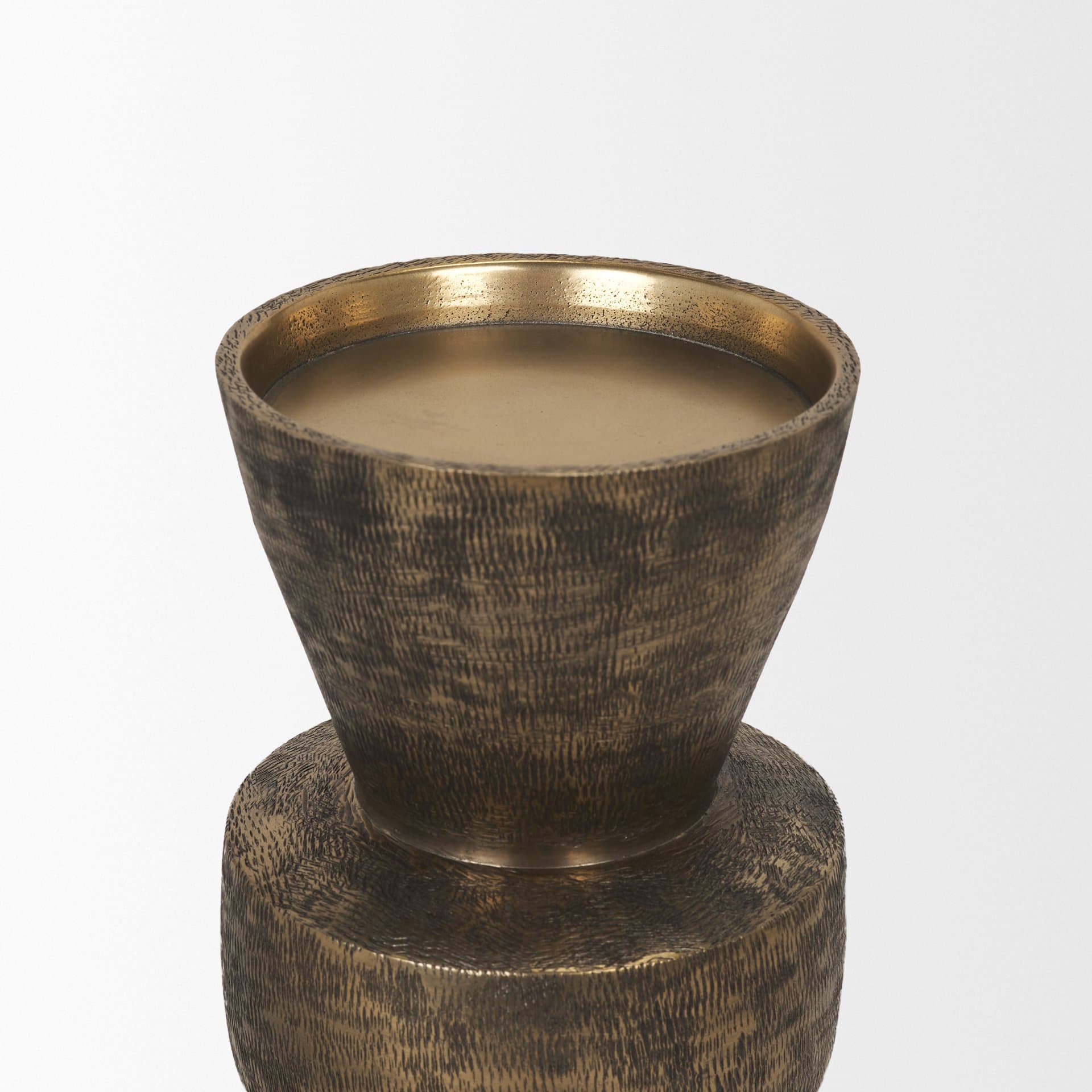 Odilia Small Textured Antiqued Gold Metal Geometric Pillar Candle Holder — product photograph