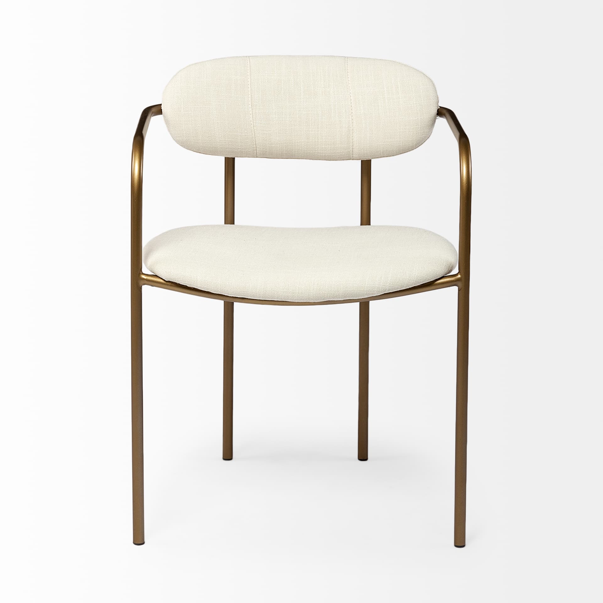 Parker Curved Back Dining Arm Chair | Cream Fabric w/ Gold Metal — product photograph