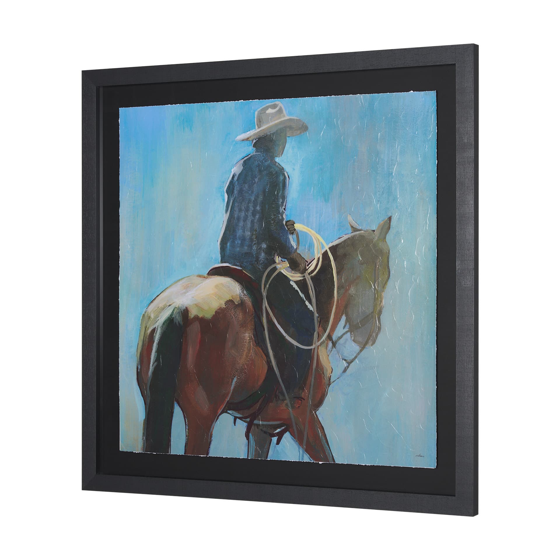 Round Up I Cowboy and Horse by Mercana Studio a Hand Embellished Framed Art Print Matted under Glass — product photograph