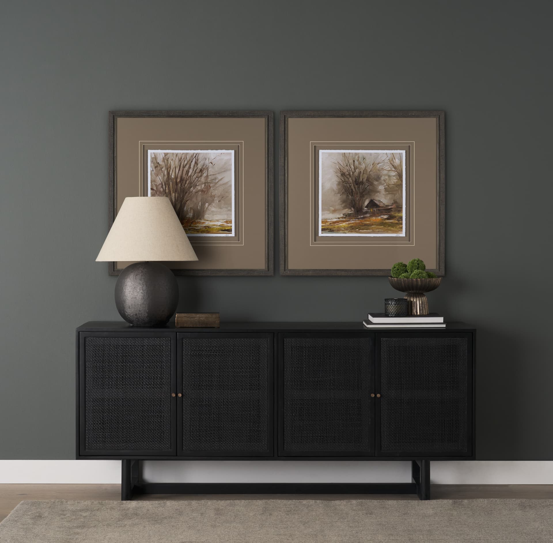Autumn in the Village II by Mercana Studio Textured Framed Artwork Matted under Glass — in a styled room