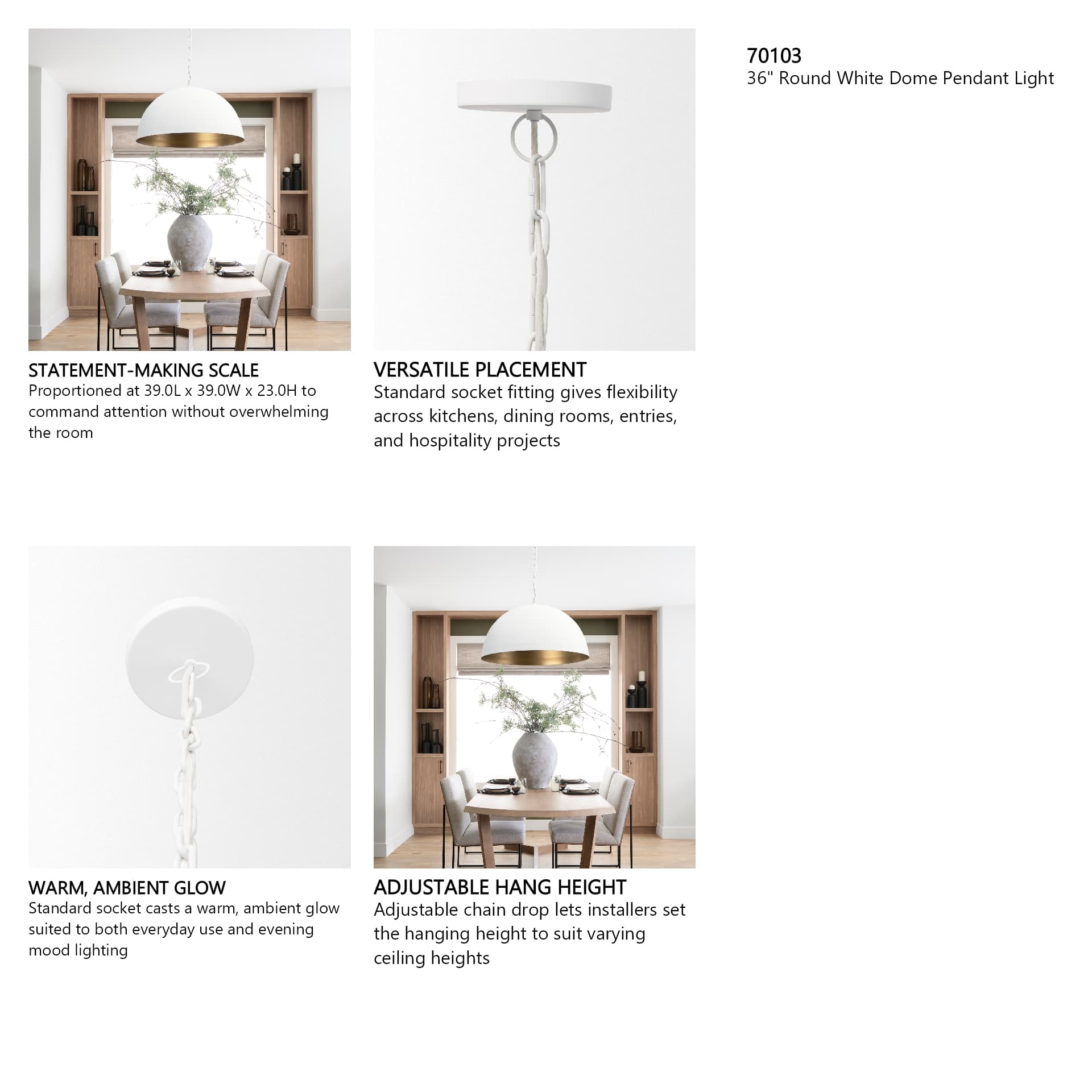 Doma 36" Round White Dome Pendant Light — in a styled room