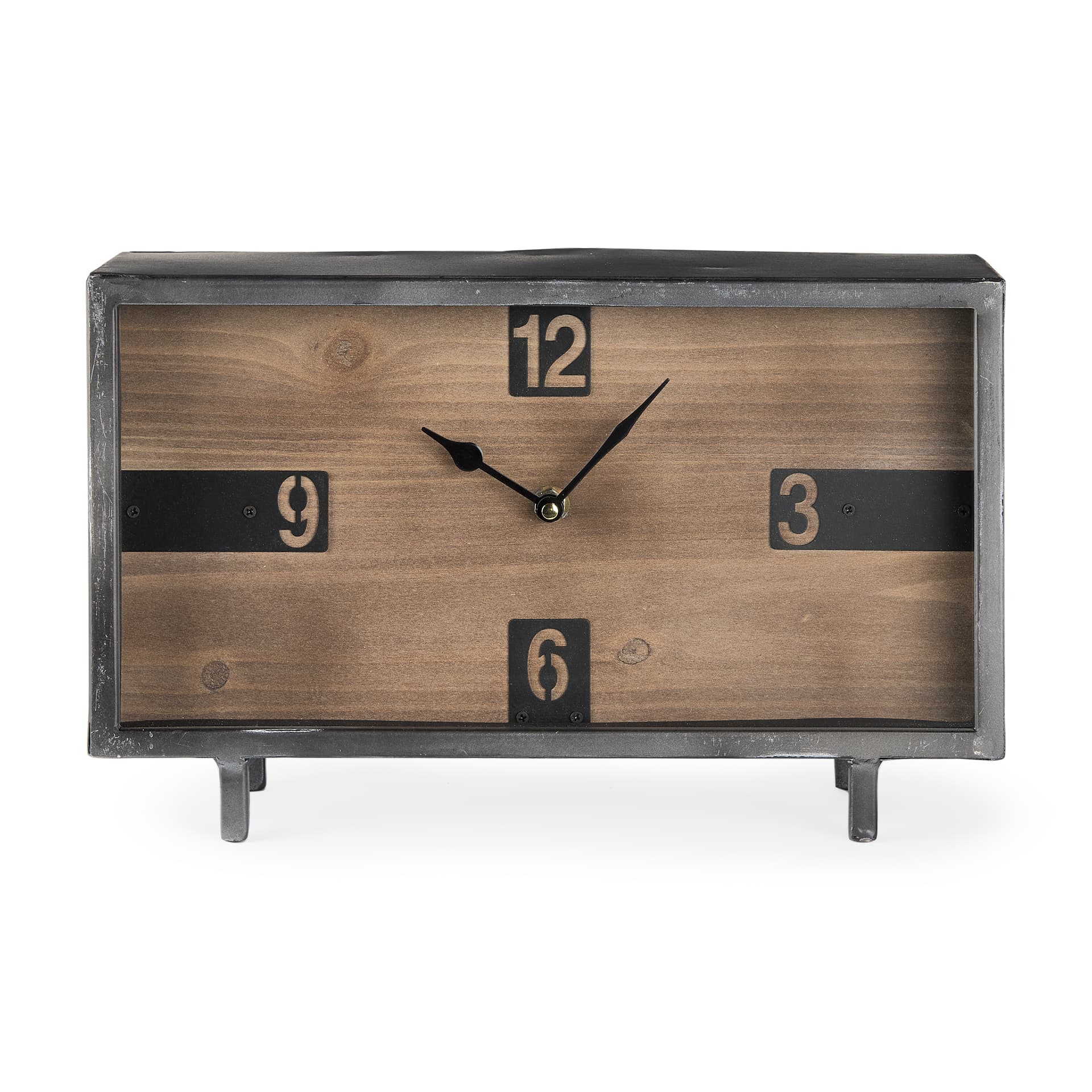 Harvey 13.0L x 4.5W x 8.1H Black Metal and Wood Rectangular Table Clock — product photograph