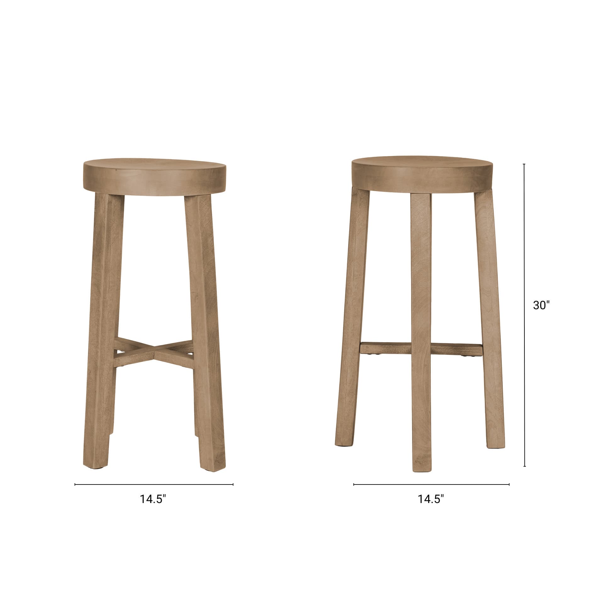 Brahma Backless 30in Seat Bar Stool | White Washed Wood — product photograph