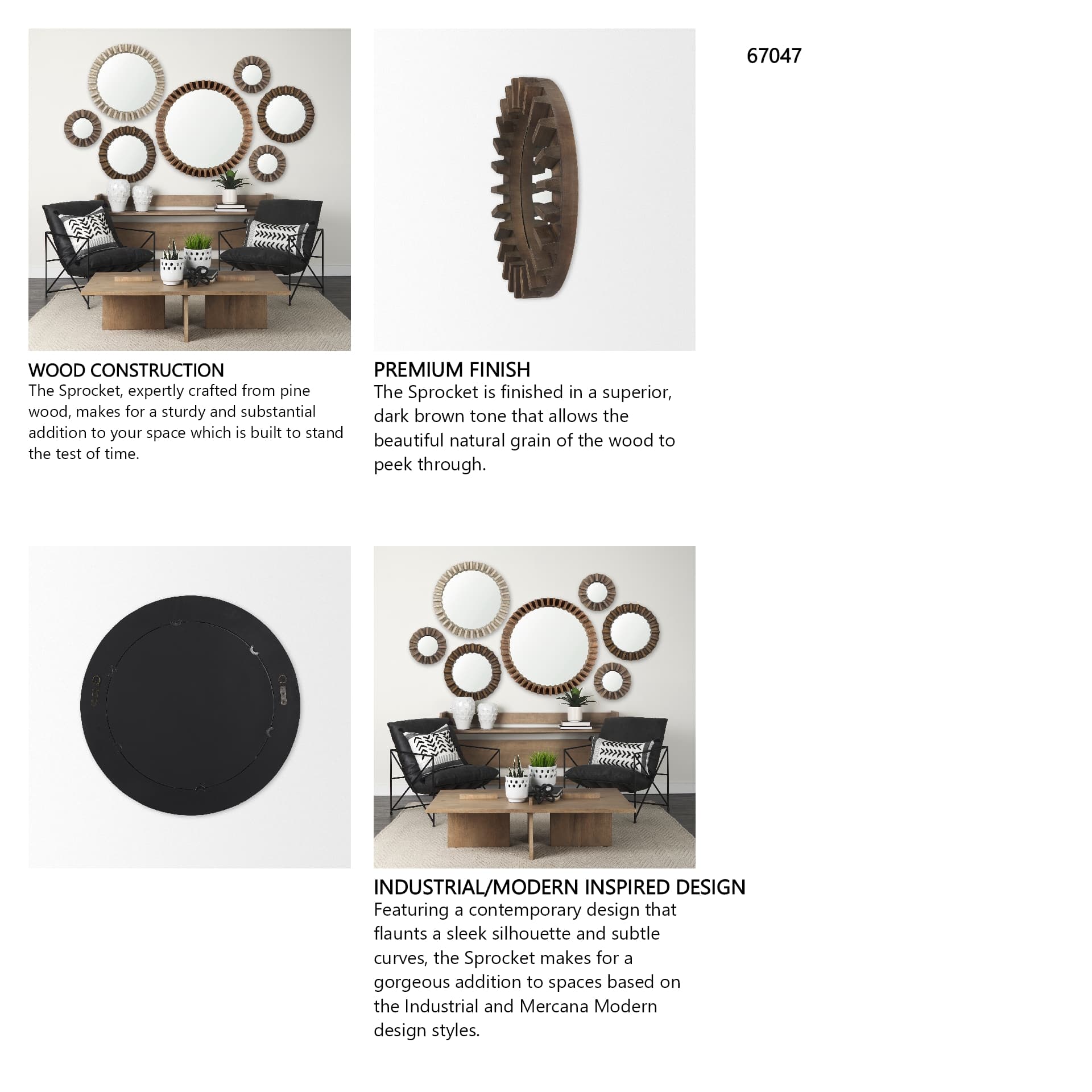 Sprocket 26" Round Brown Wood Frame Mirror — in a styled room