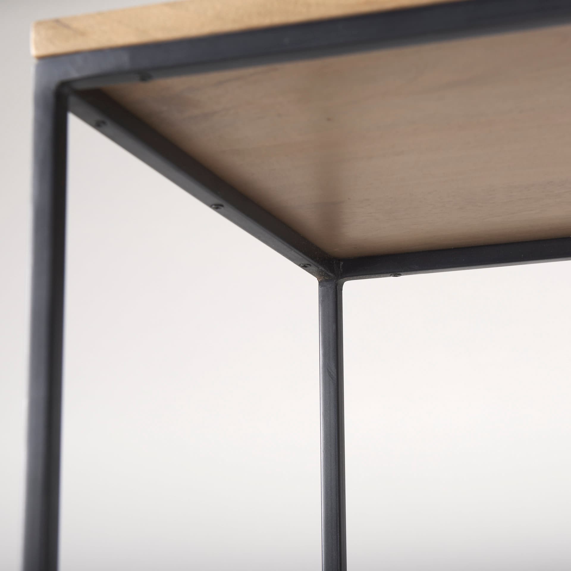 Morris 19.75 L x 15.0W x 72.5H Beige Wood W/Black Metal Frame 4-Tier Shelving Unit — product photograph