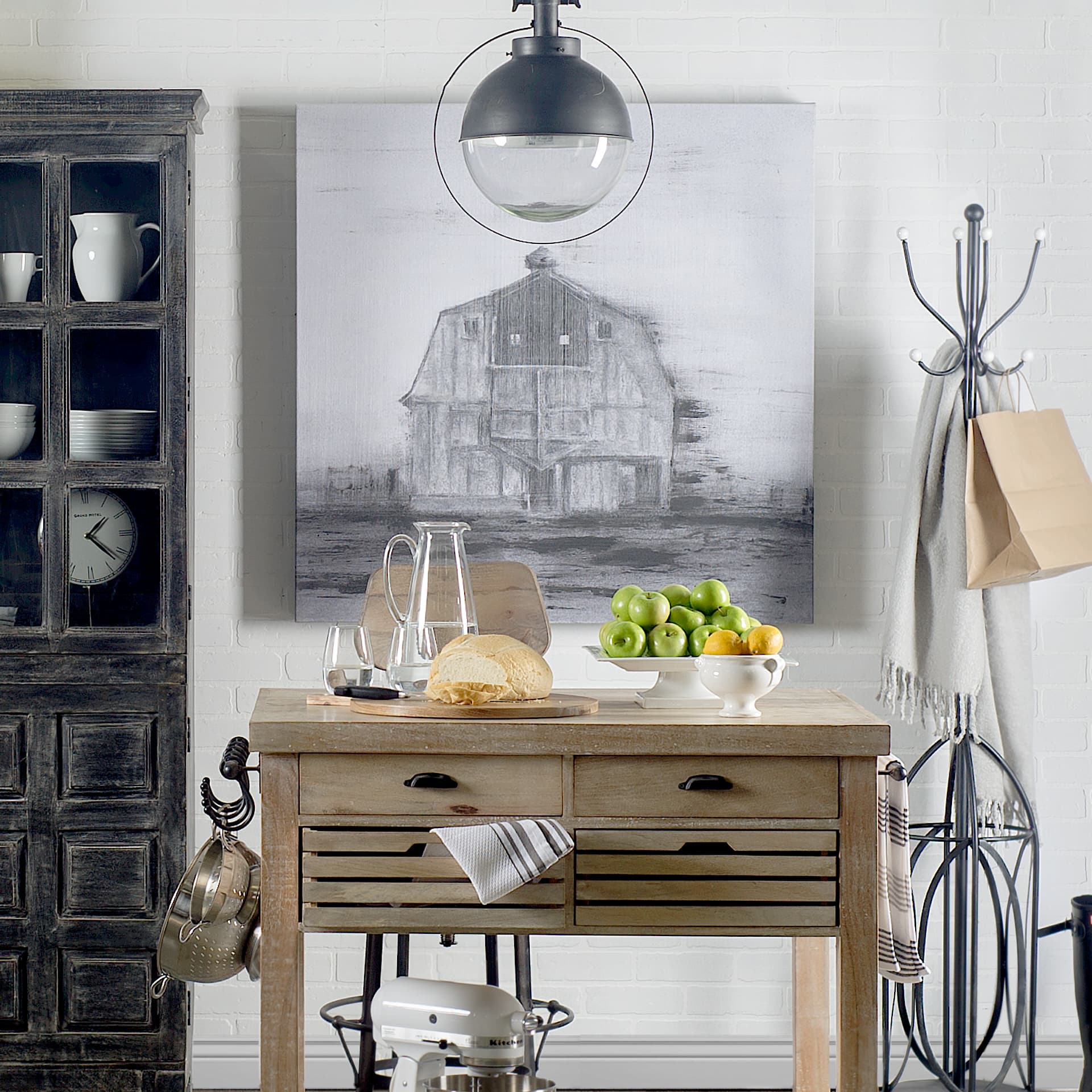 Barn House in Wind II by Mercana Studio a Hand Embellished Textured Canvas — in a styled room