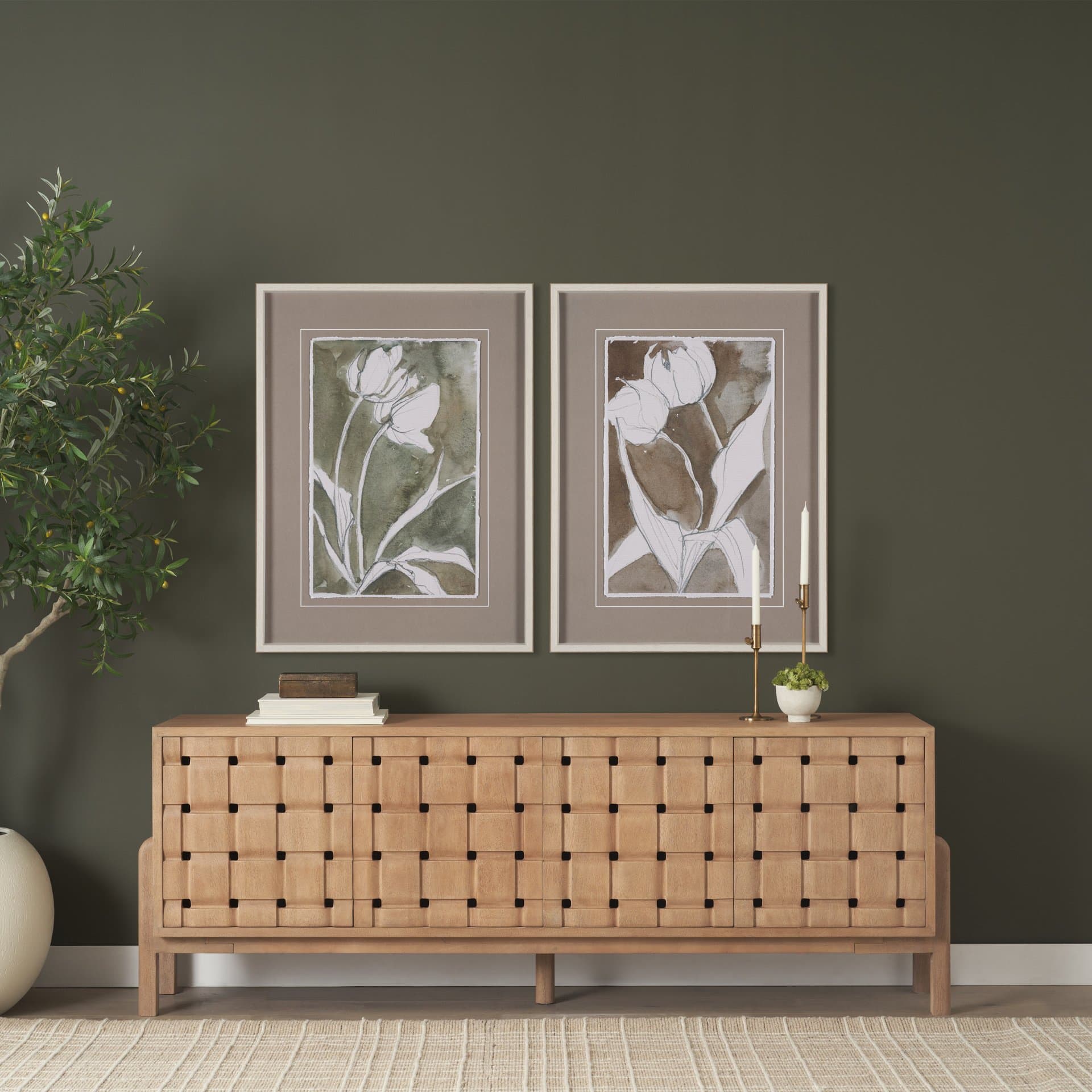 Tulip Bloom III by Mercana Studio Hand-Embellished Framed Artwork Matted under Glass — in a styled room