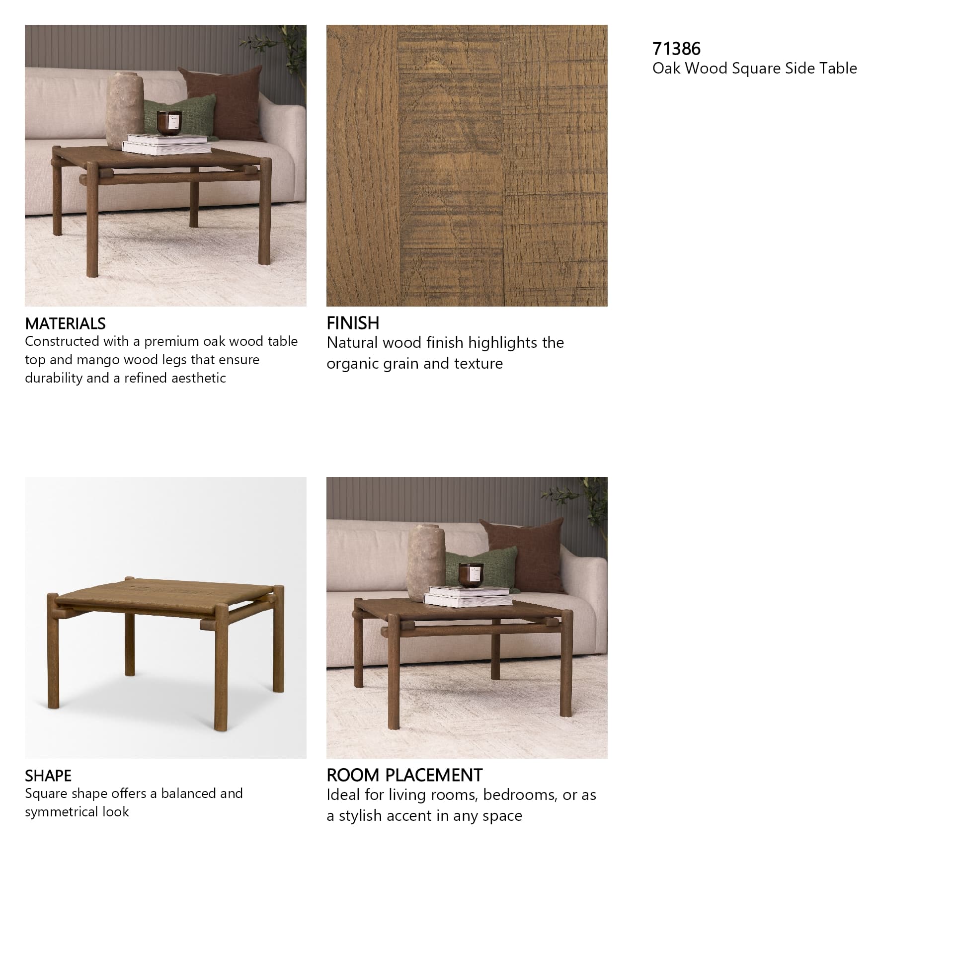 Riven Oak Wood Square Side Table — in a styled room