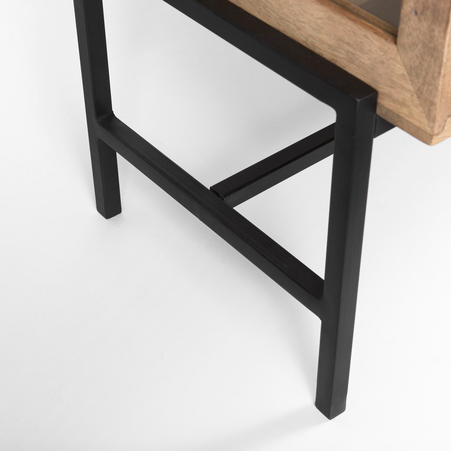 Arelius 70L x 18.75W x 32H Light Brown Wood, Black Metal Base w/ 4 Glass Cabinet Doors Sideboard — product photograph