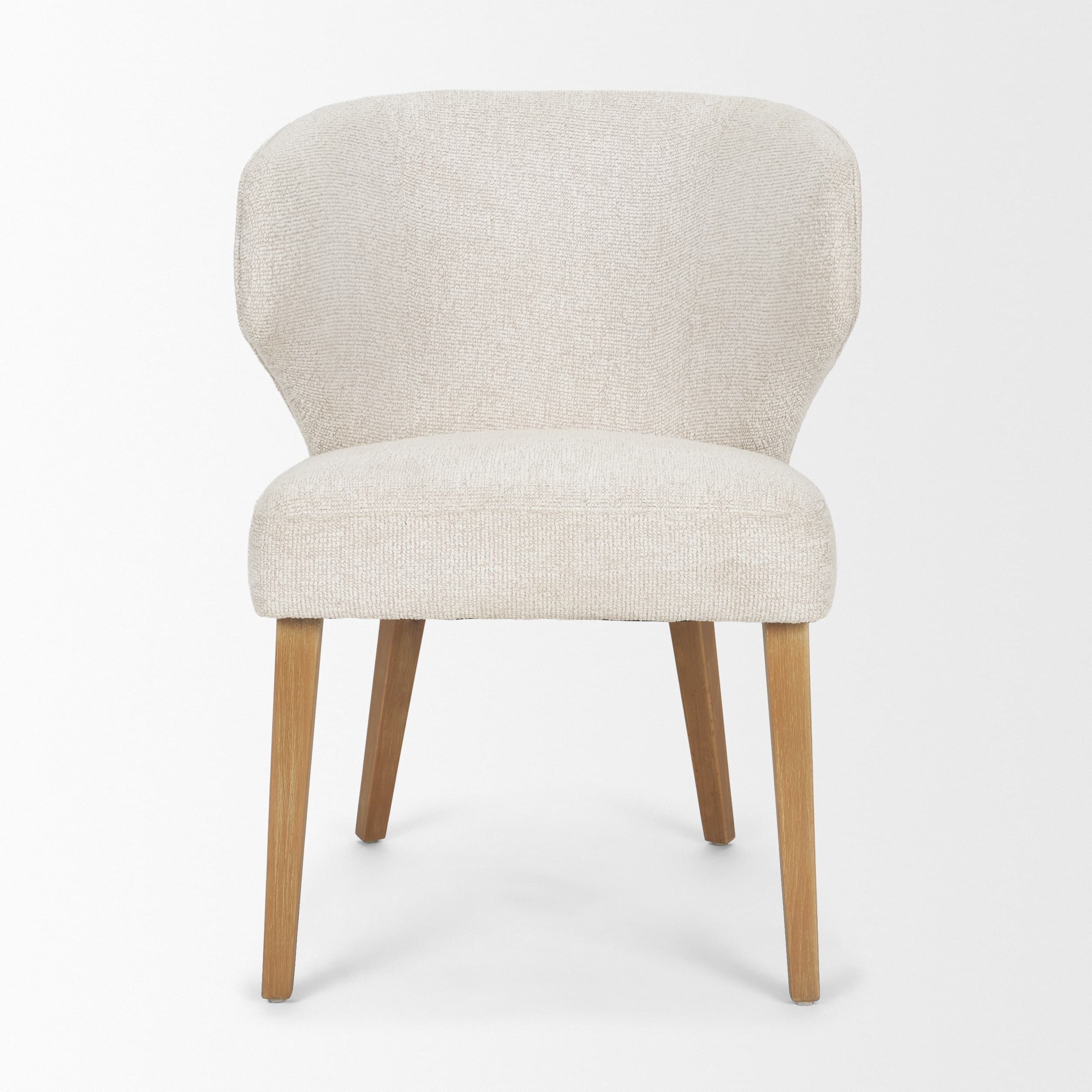 Niles Wingback Dining Side Chair | Cream Fabric w/ Med Brown Wooden — product photograph