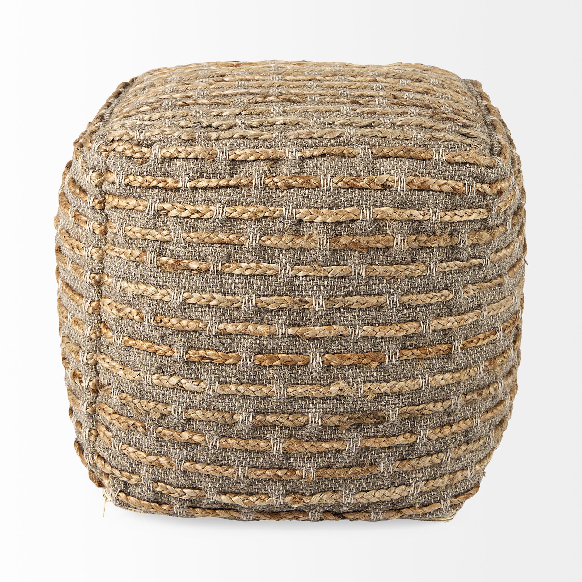 Binita 16.0L x 16.0W x 16.0H Gray/Brown Hemp Wool and Cotton Pouf — product photograph