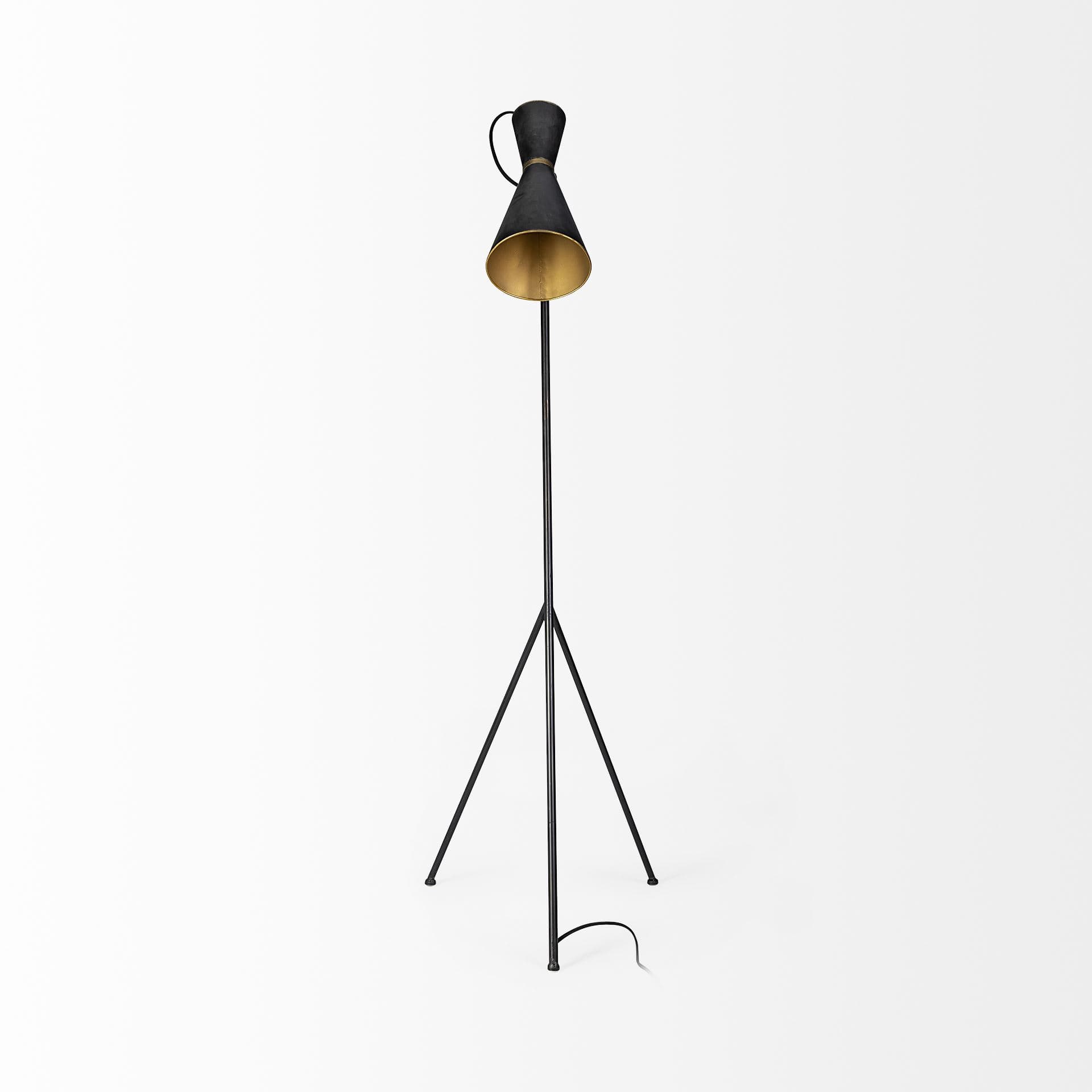 Eris III (58.3"H) Black/Brass Metal Cone Shade Floor Lamp — product photograph