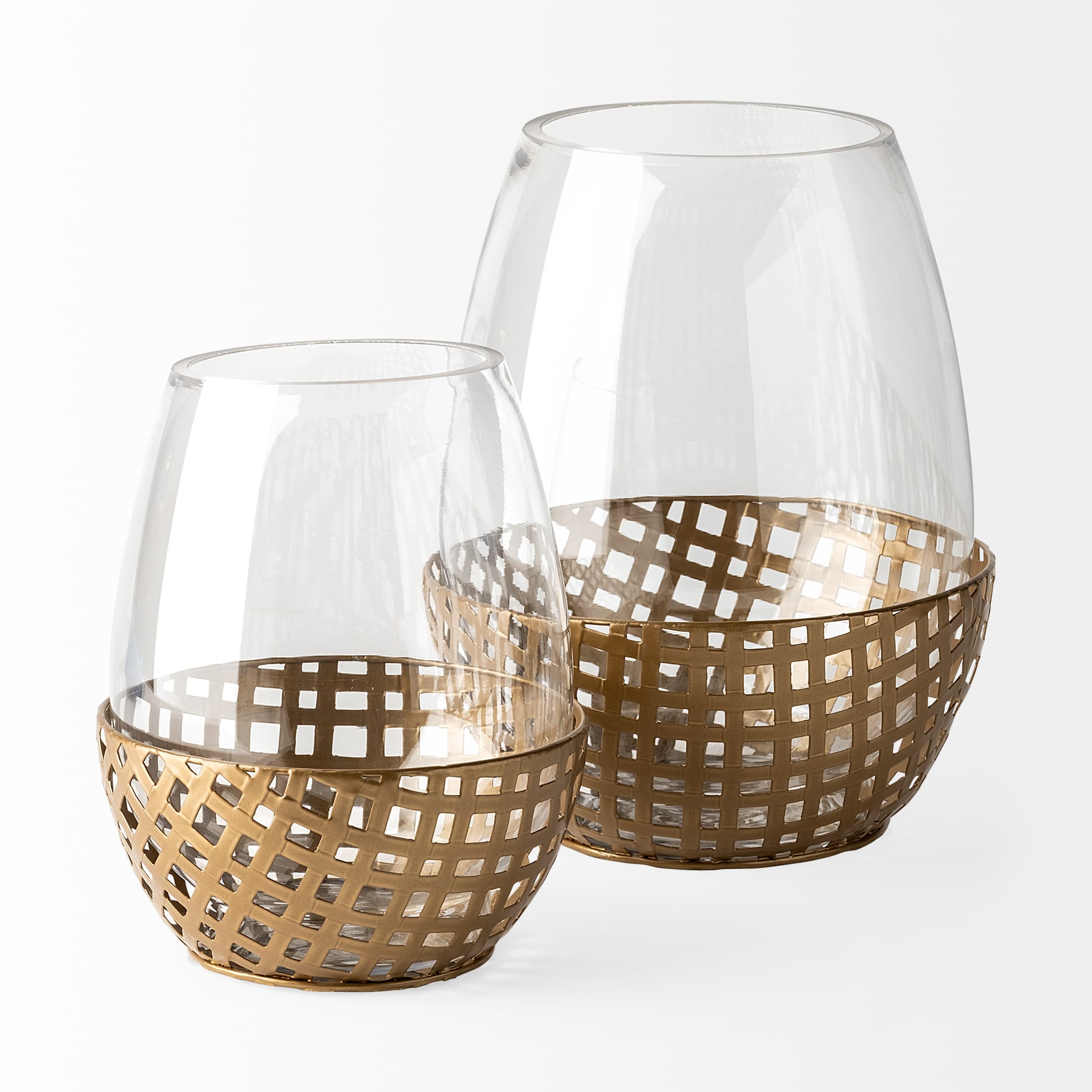 Reena II Large Gold Woven Metal Base Table Candle Holder — product photograph