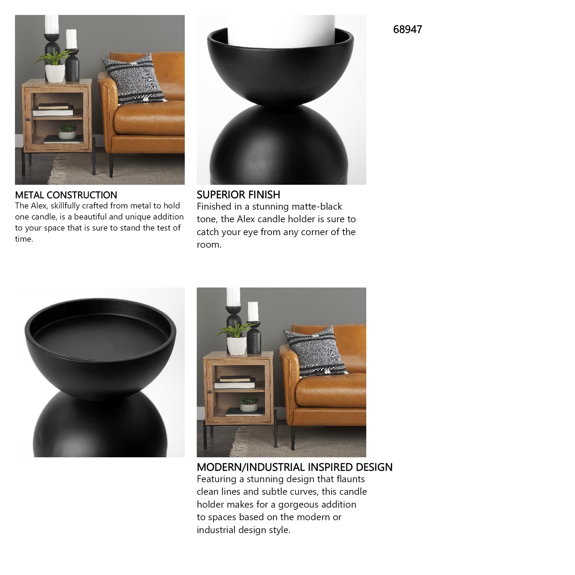 Alex Large Black Metal Cylindrical Table Candle Holder — in a styled room