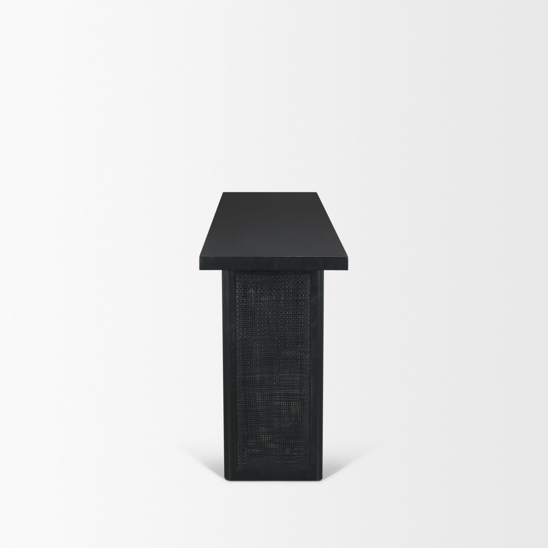 Grier 65" Black Wood w/ Black Cane Console Table — product photograph