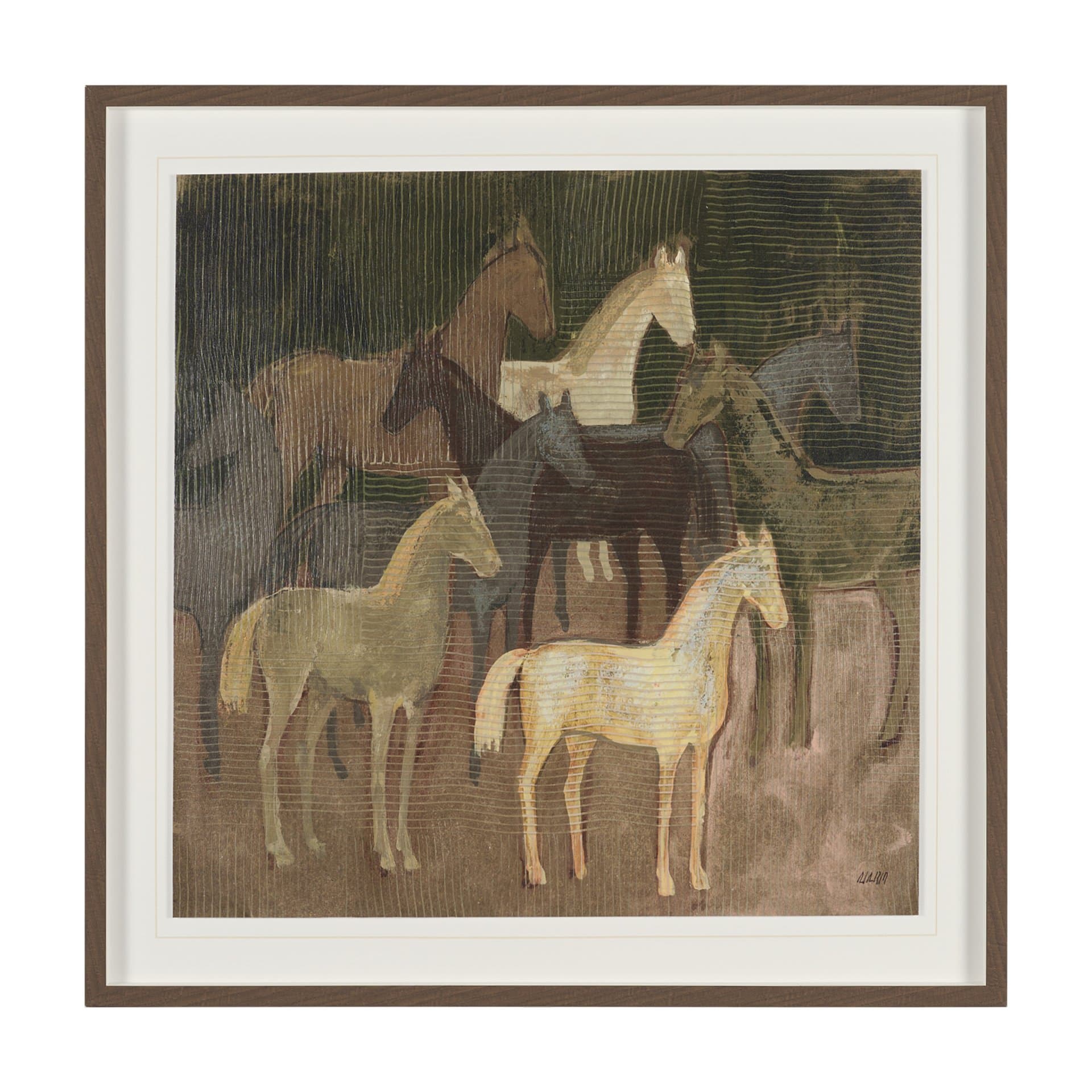 Horse Herd by Mercana Studio Hand-Embellished Textured Framed Artwork Matted under Glass — product photograph