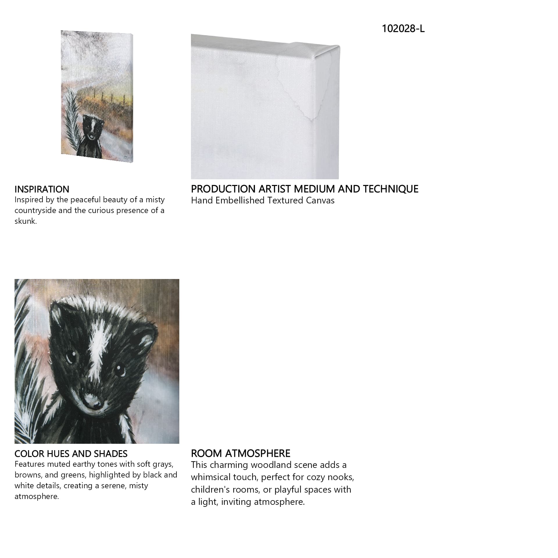 Country Skunk by Mercana Studio a Hand Embellished Textured Canvas — in a styled room