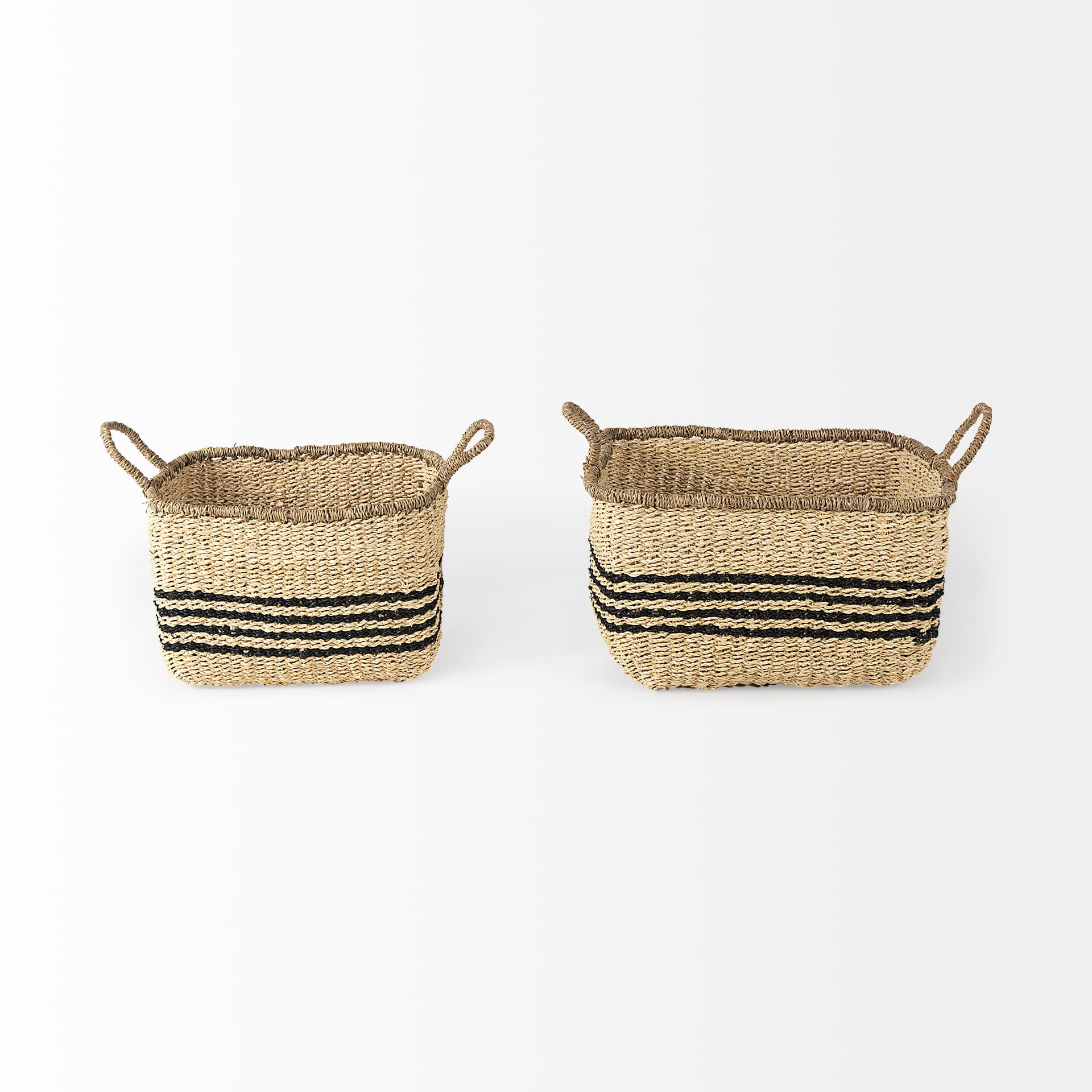 Emma (Set of 2) Light Brown Seagrass Rectangular Basket W/ Black Stripes — product photograph