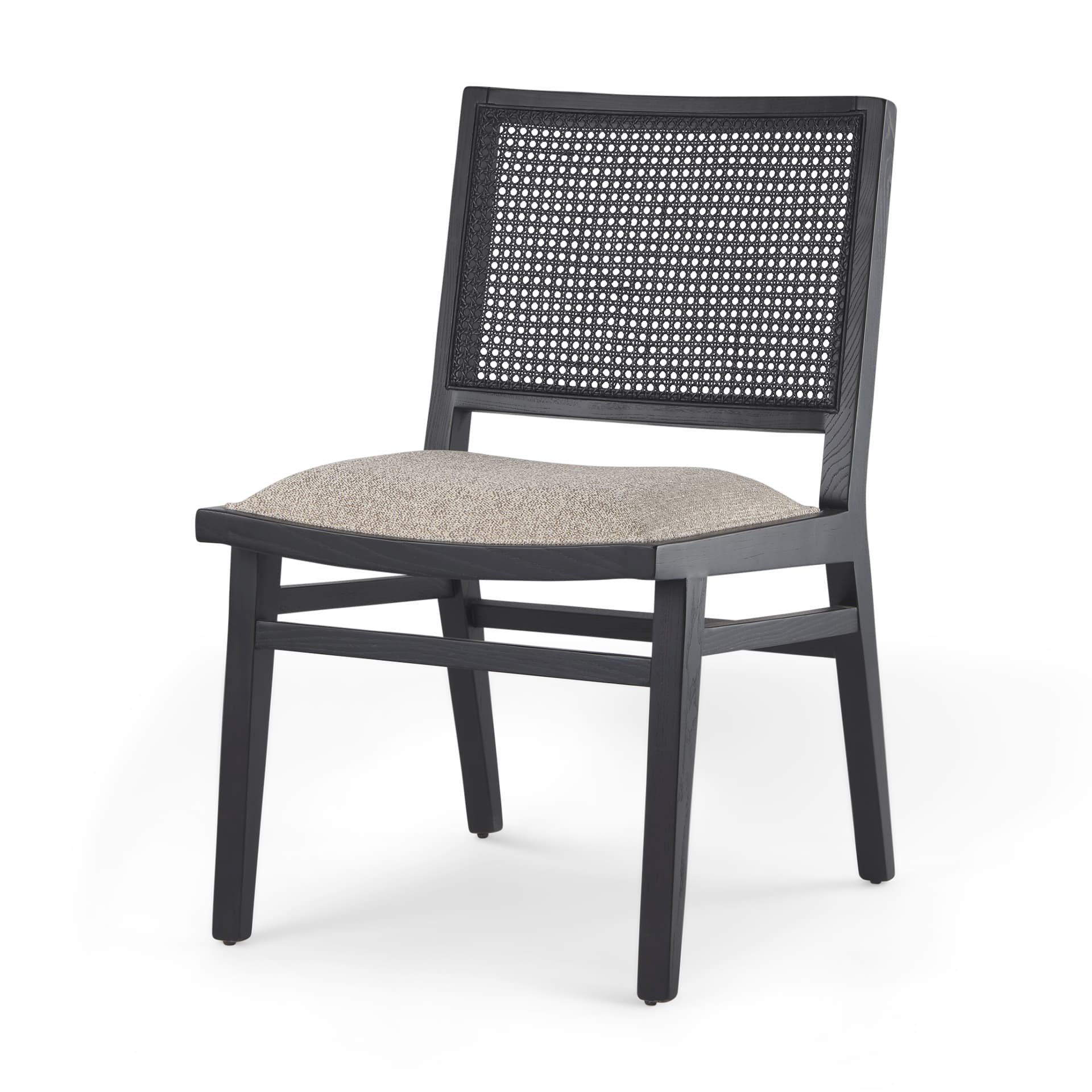 Wynn Cane Back Dining Side Chair | Beige Fabric w/ Black Wood — product photograph